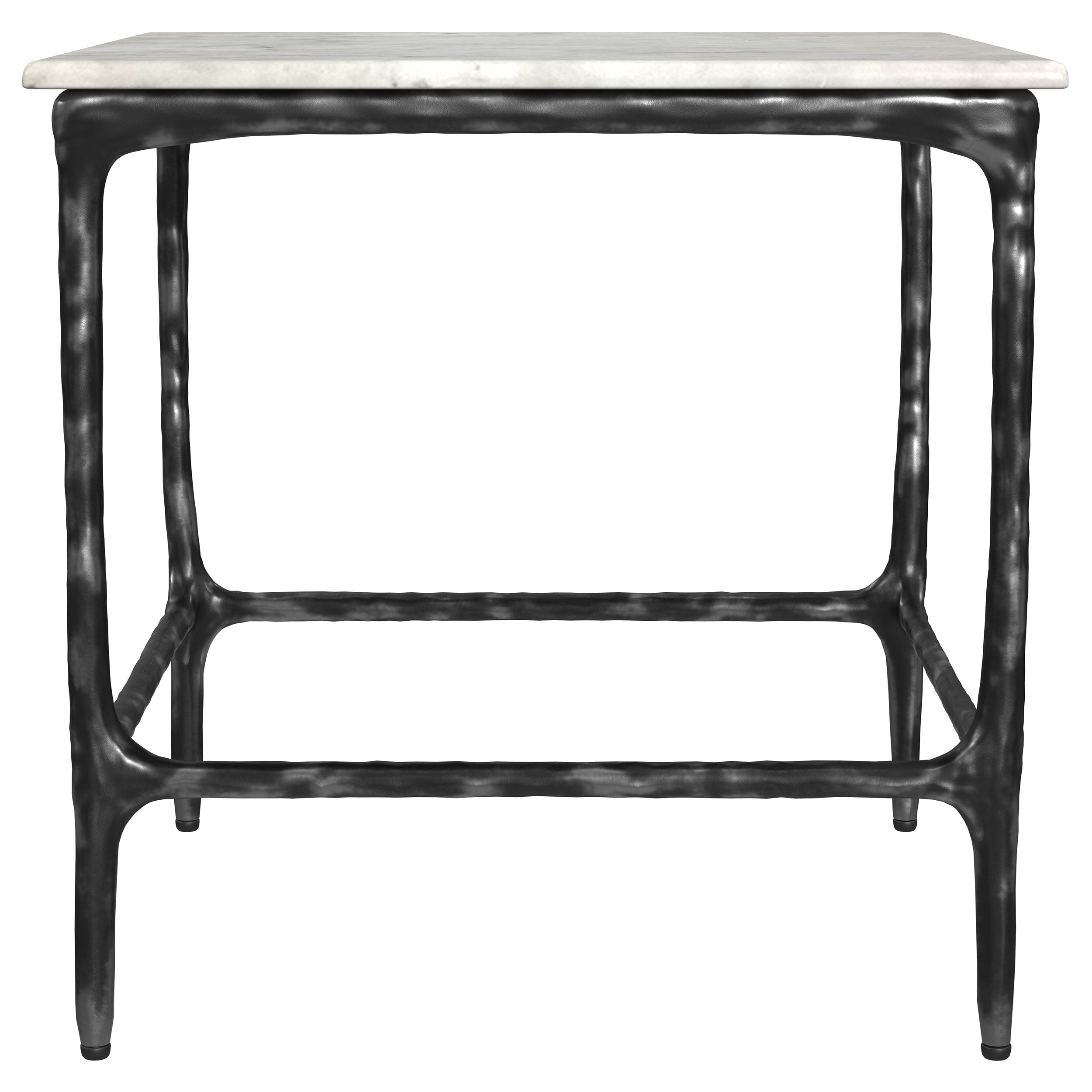 Ebby Square Genuine Marble Top Metal End Table White-