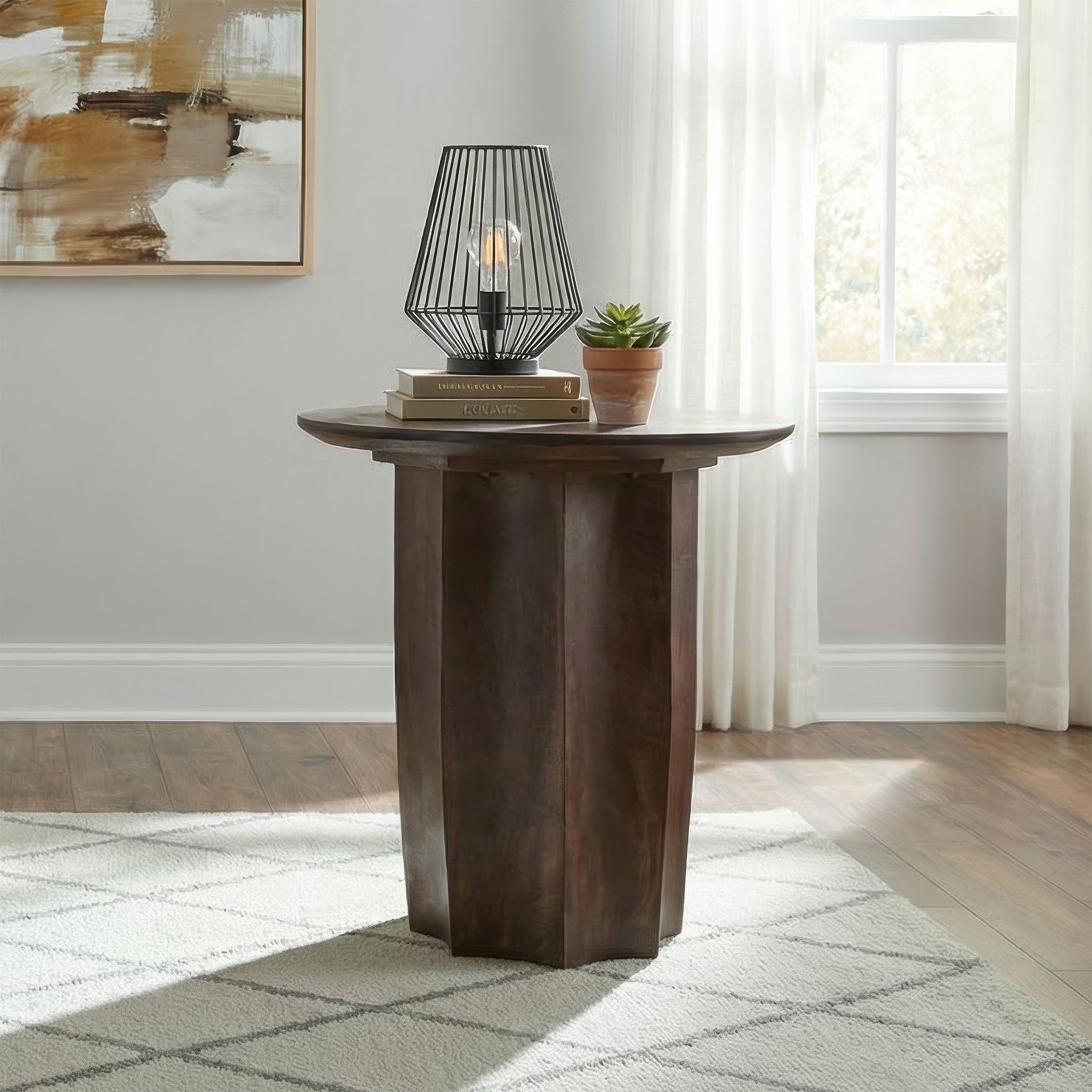 Cayenne Solid Mango Wood Accent Side End Table Walnut-