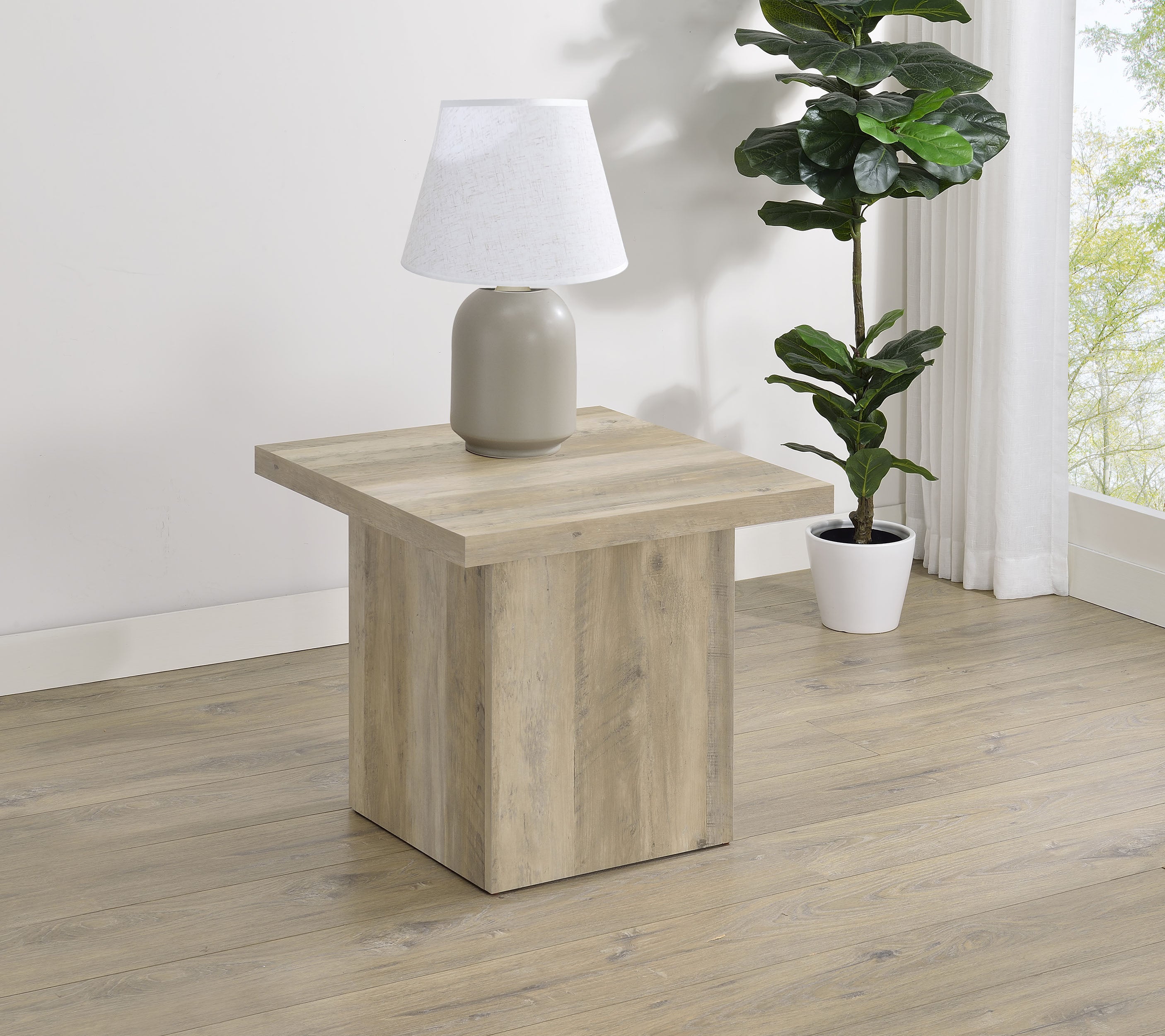 Devar Square Engineered Wood End Table Distressed Pine-