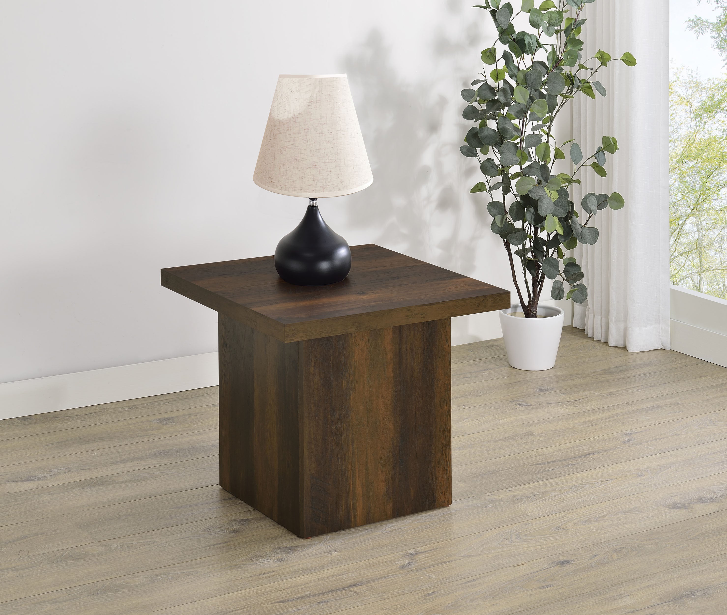 Devar Square Engineered Wood Side End Table Dark Pine-