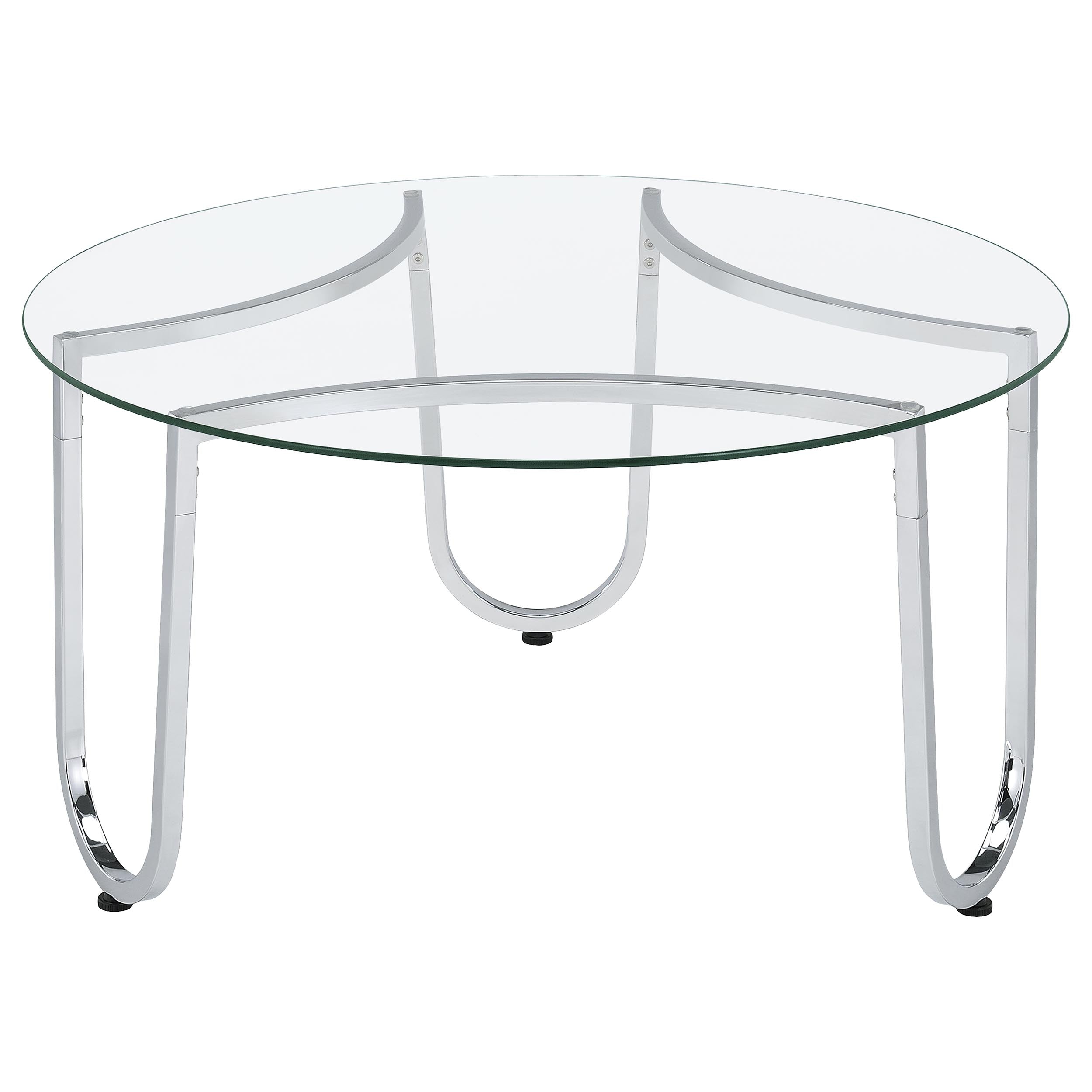 Beller Round Tempered Glass Top Cocktail Coffee Table Chrome-