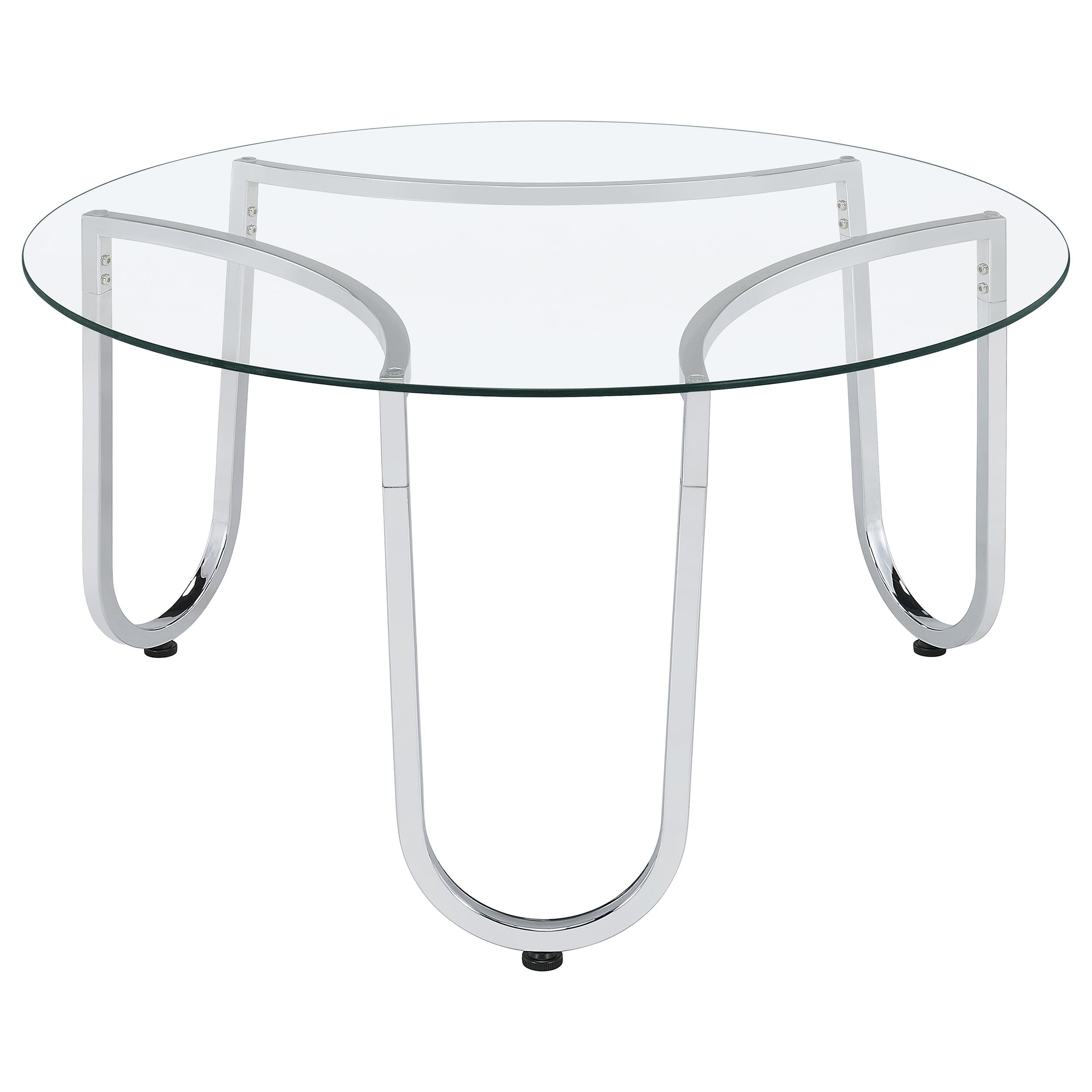Beller Round Tempered Glass Top Cocktail Coffee Table Chrome-