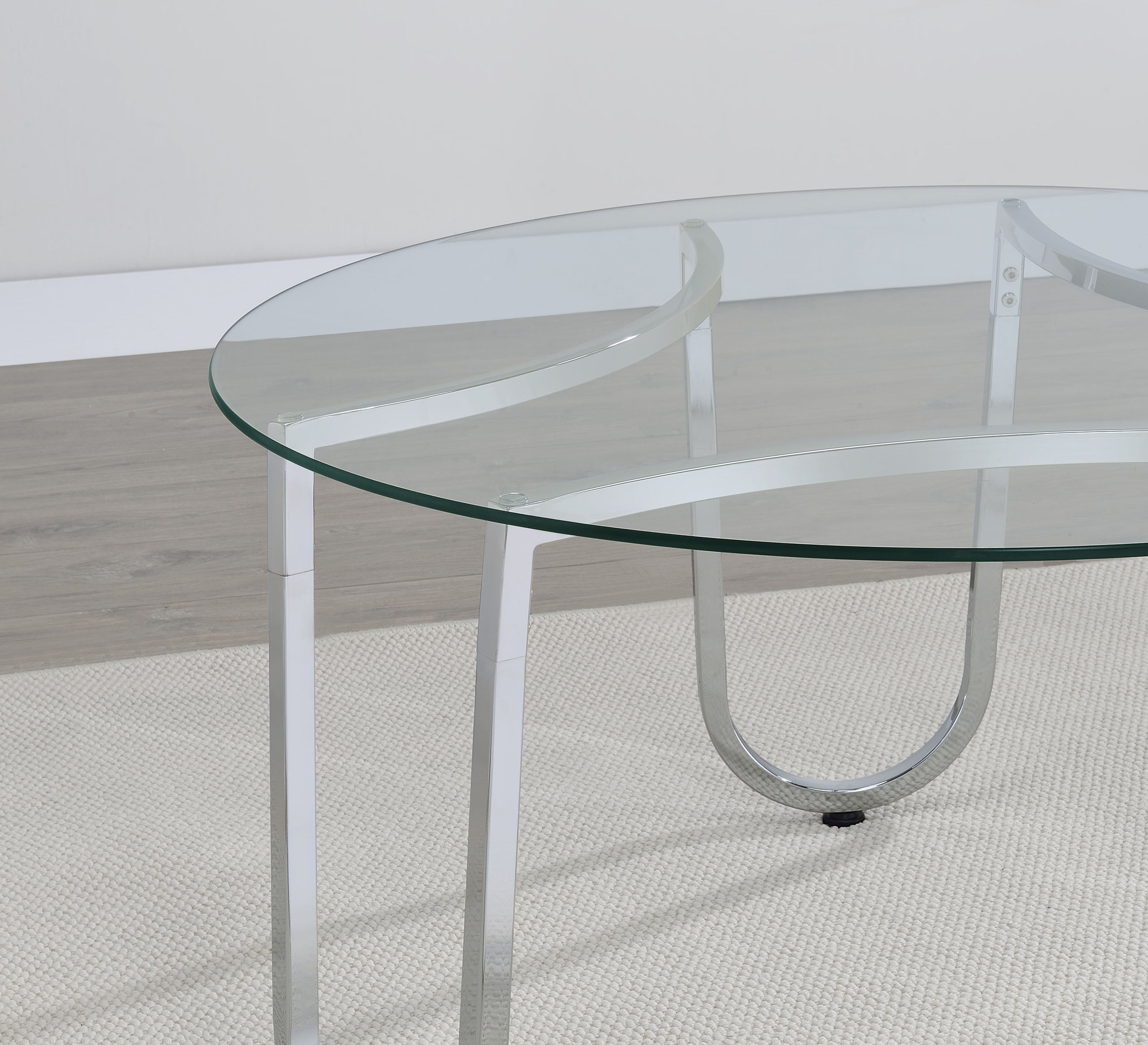 Beller Round Tempered Glass Top Cocktail Coffee Table Chrome-