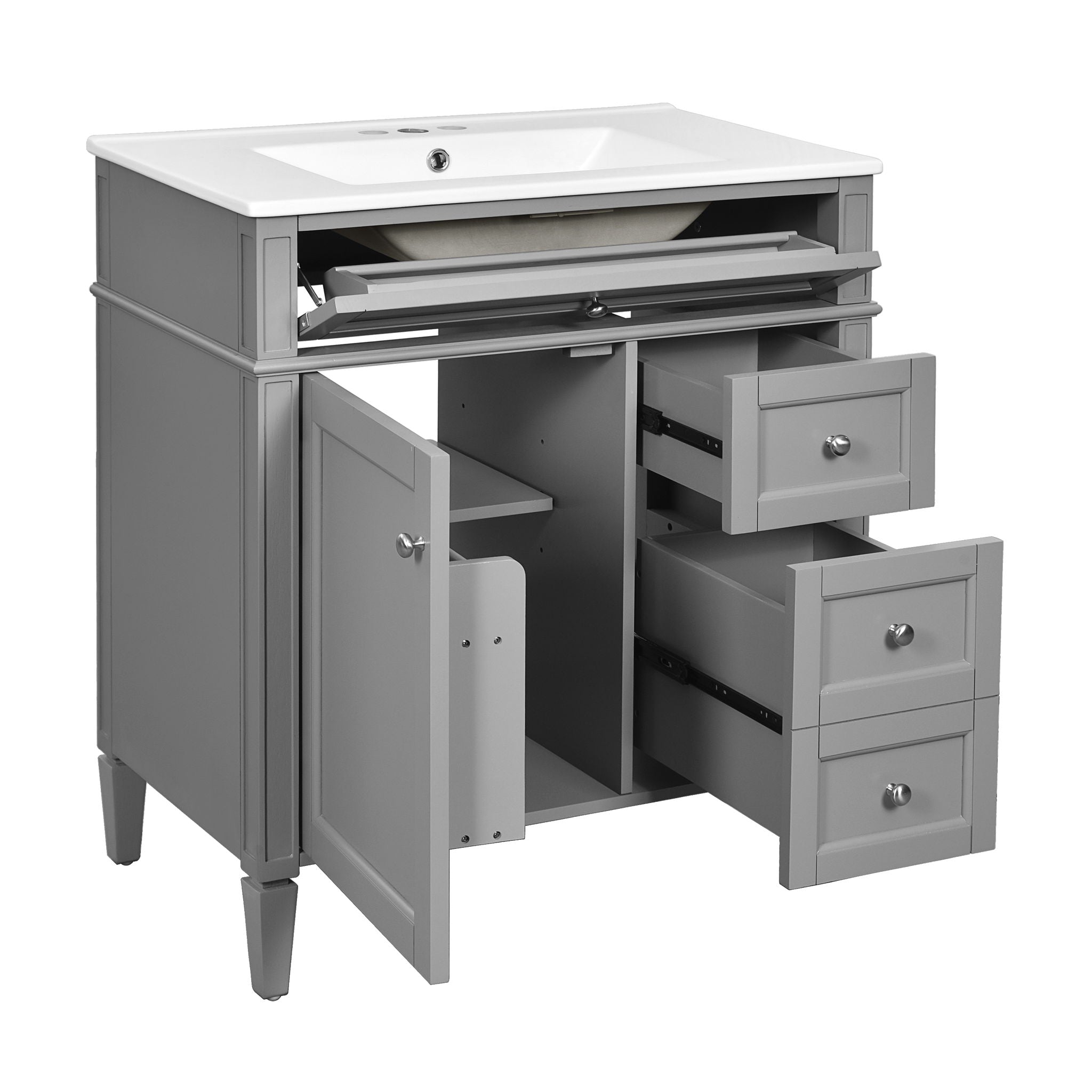 Bathroom Vanity With Top Sink, 2 Drawers & Tip Out Drawer