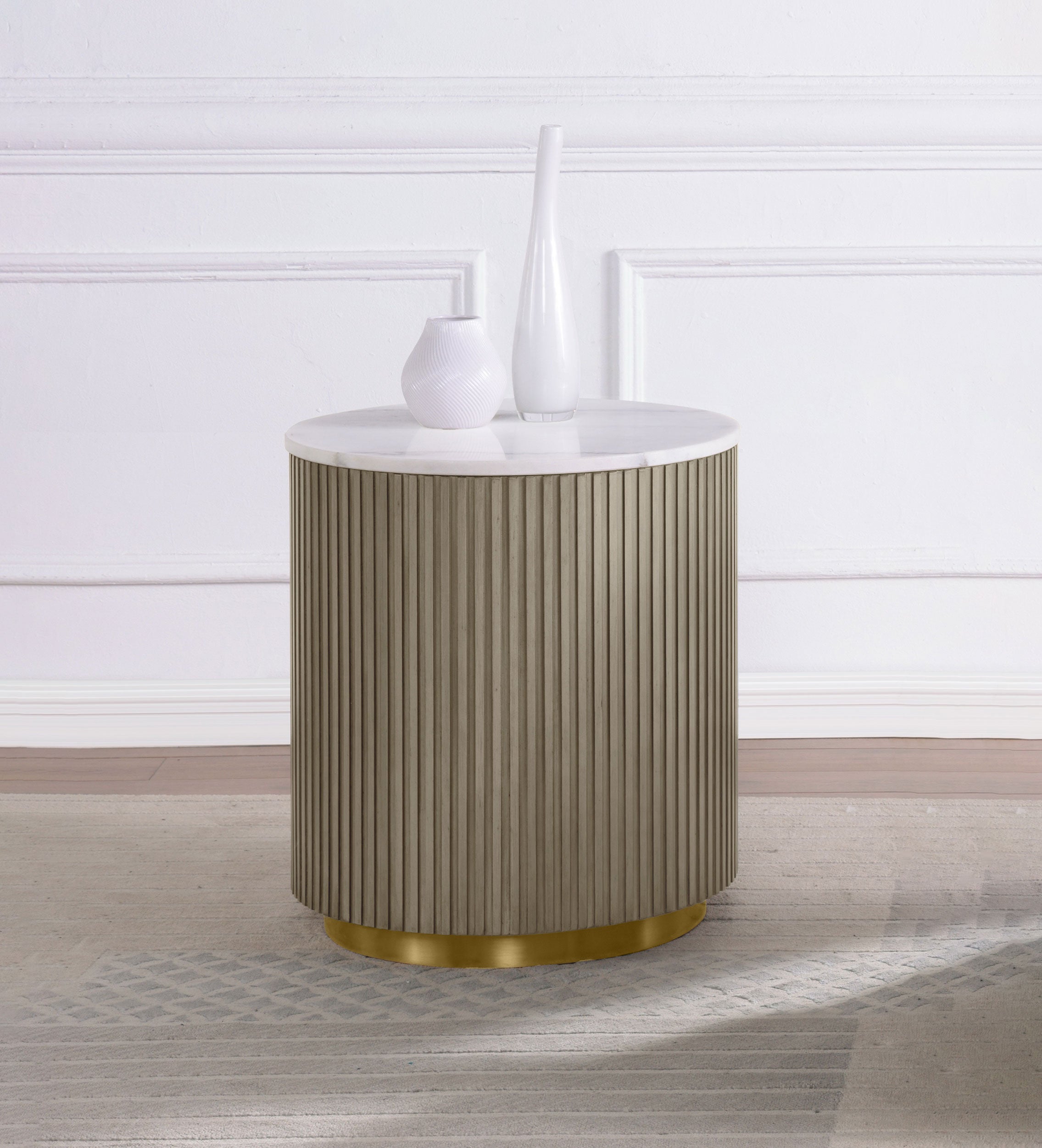 Jason Round White Marble Top Side End Table Greige-