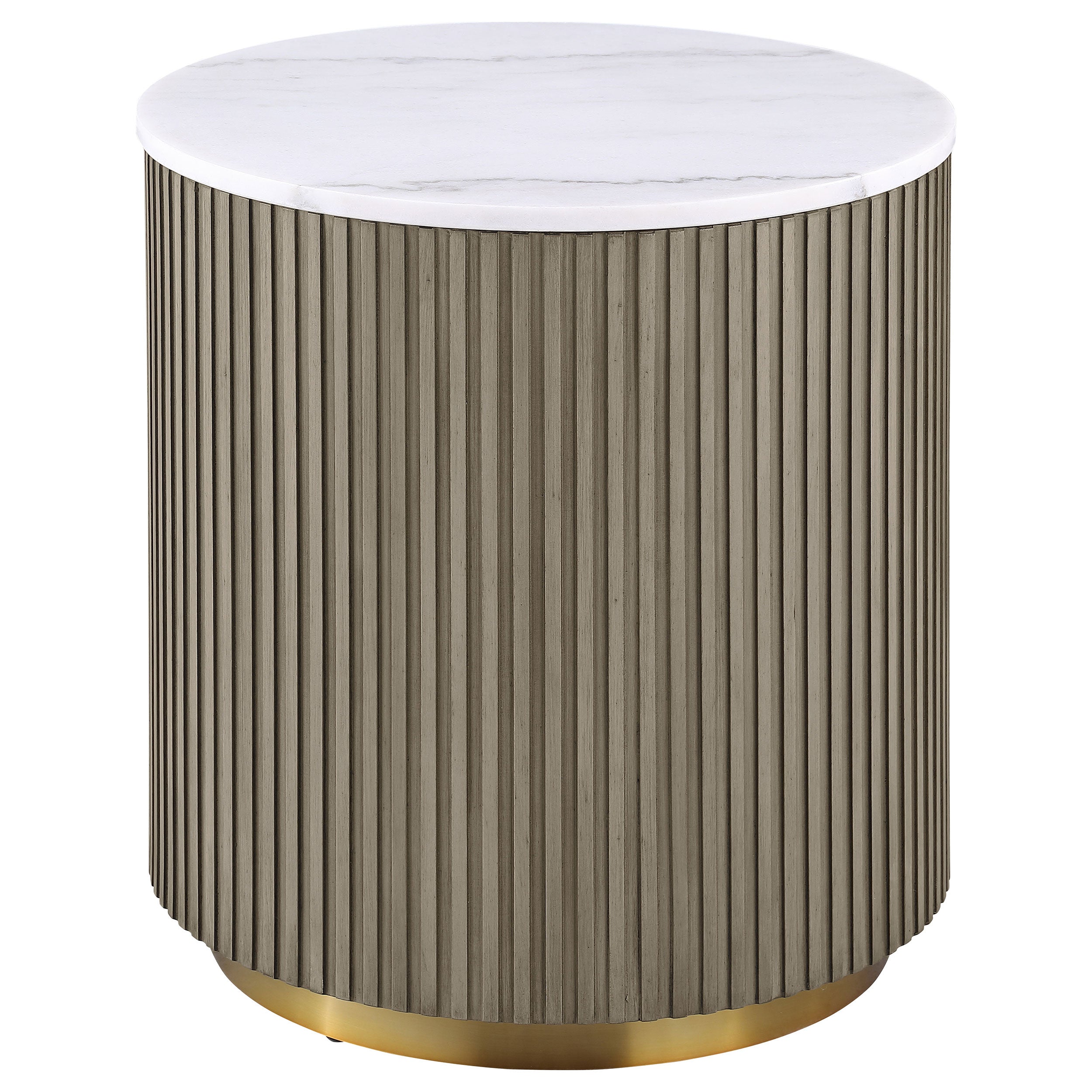 Jason Round White Marble Top Side End Table Greige-