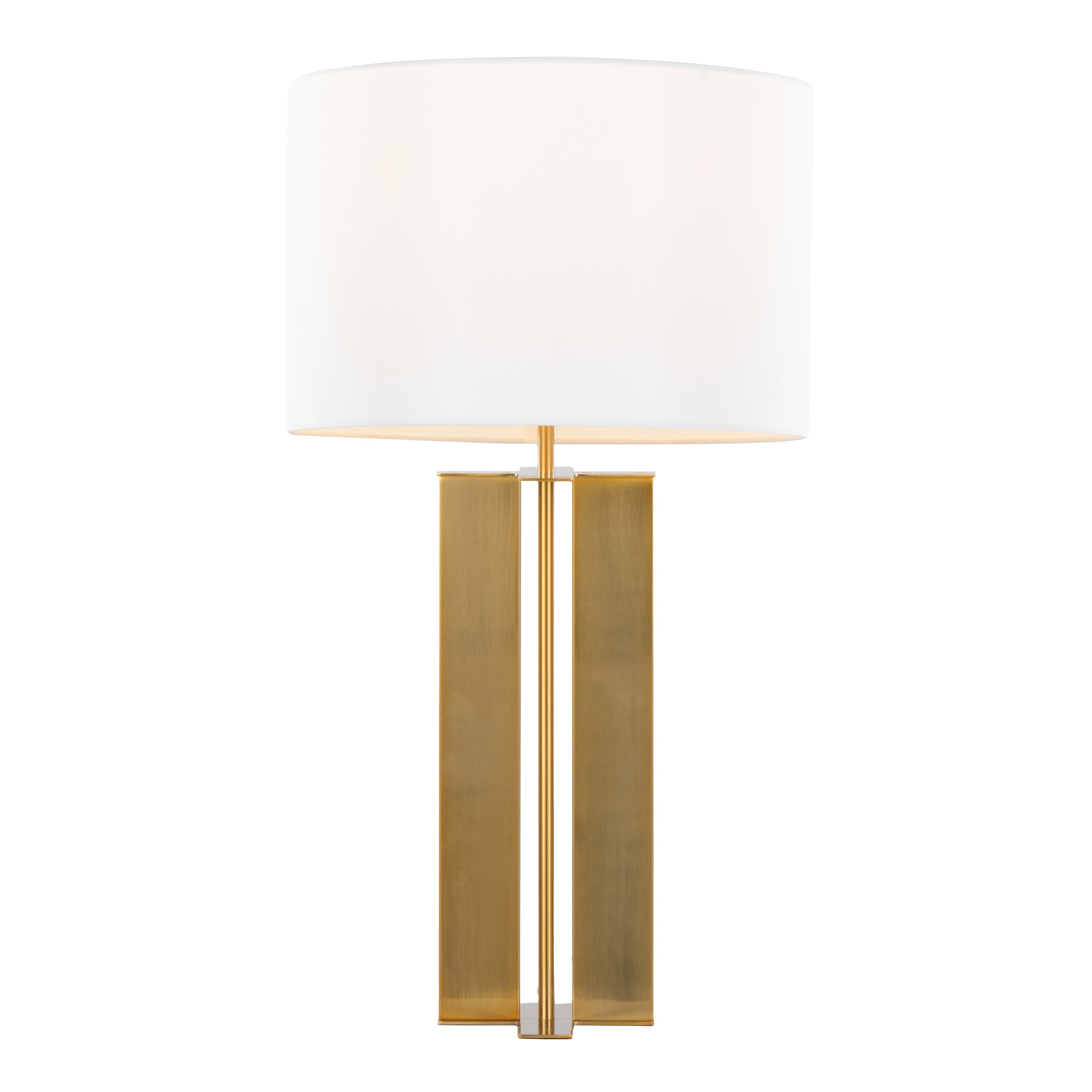 Cosmo 28' Glam Metal Table Lamp in Antique Brass and White Linen
