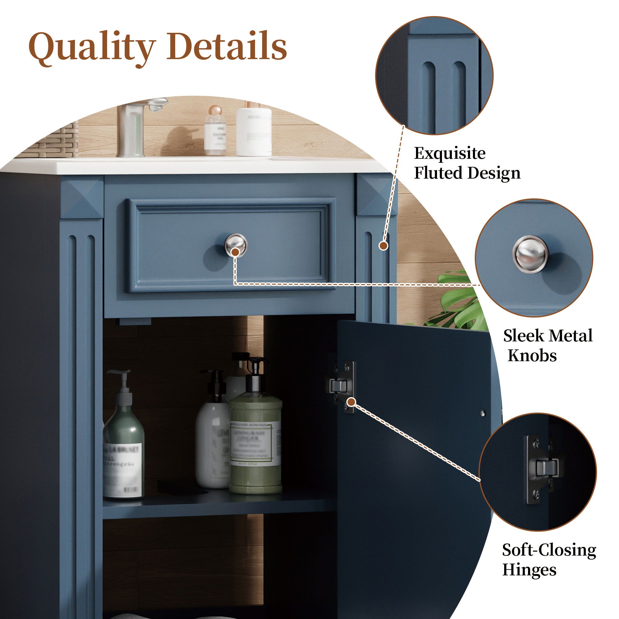 Bathroom Vanity With Sink, Freestanding Single Vanity Set, Soft-Closing Door, Adjustable Shelf - Blue