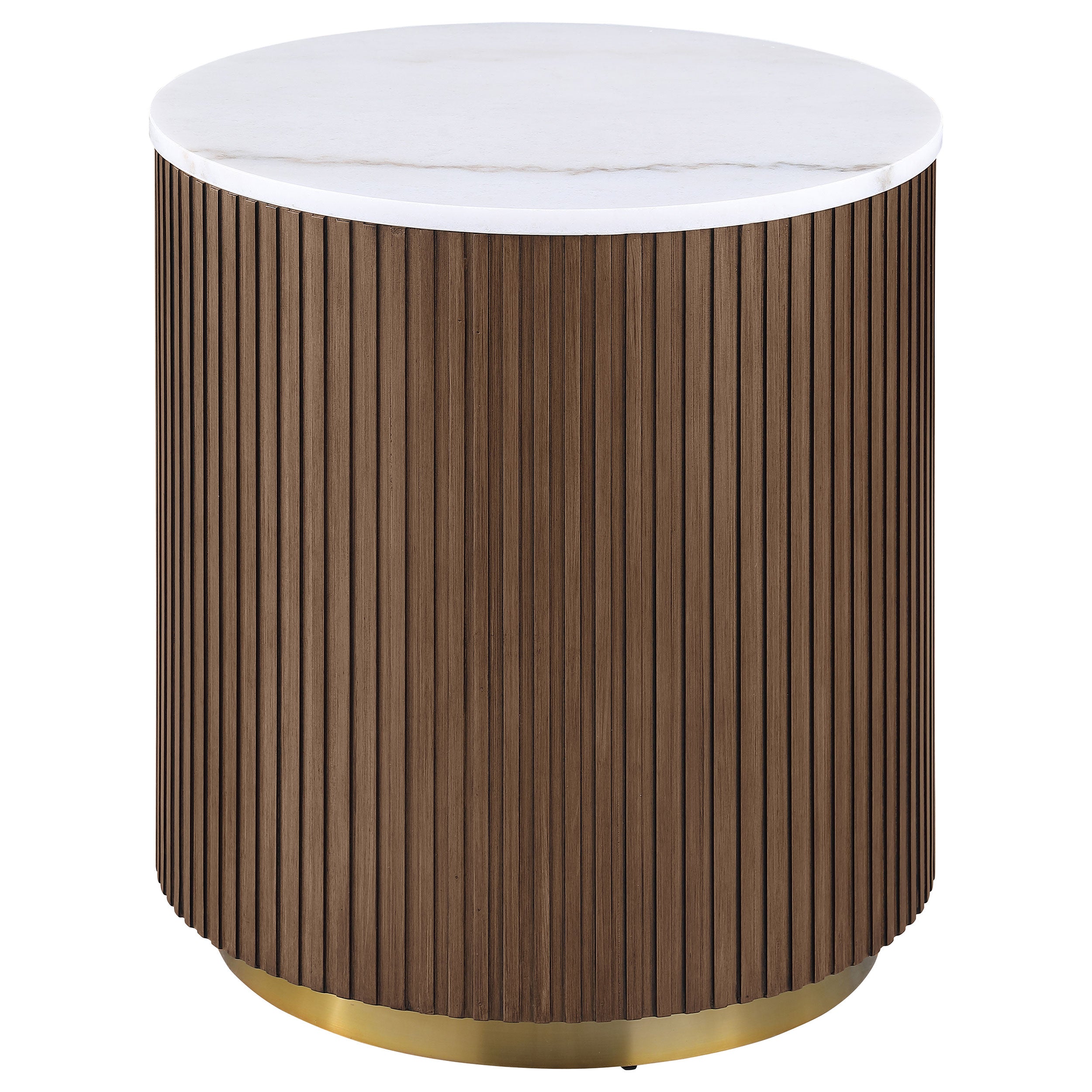Jason Round White Marble Top Side End Table Honey Brown-
