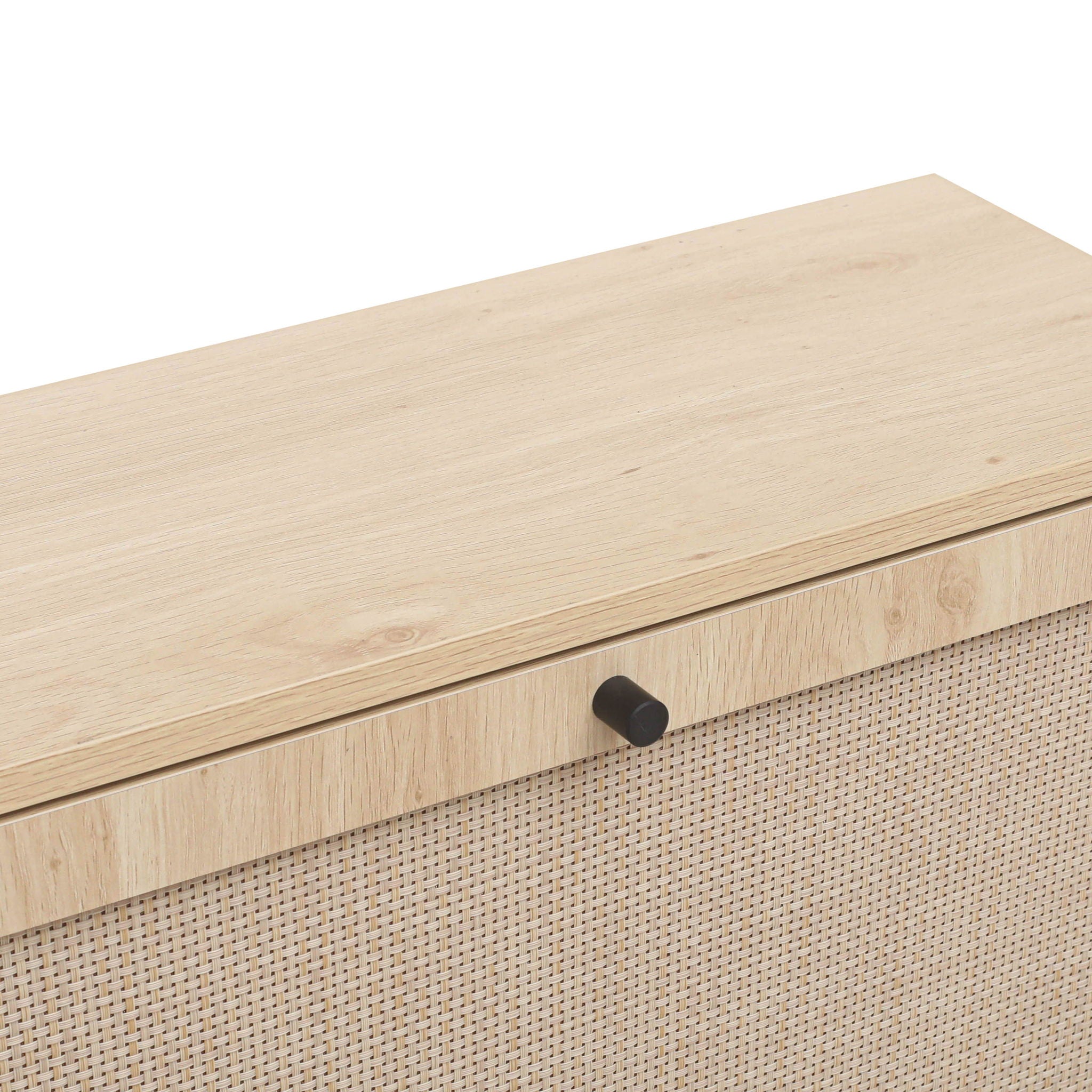 Modern Rattan 5 Door Shoe Storage Cabinet For Entryway Freestanding Design - Natural