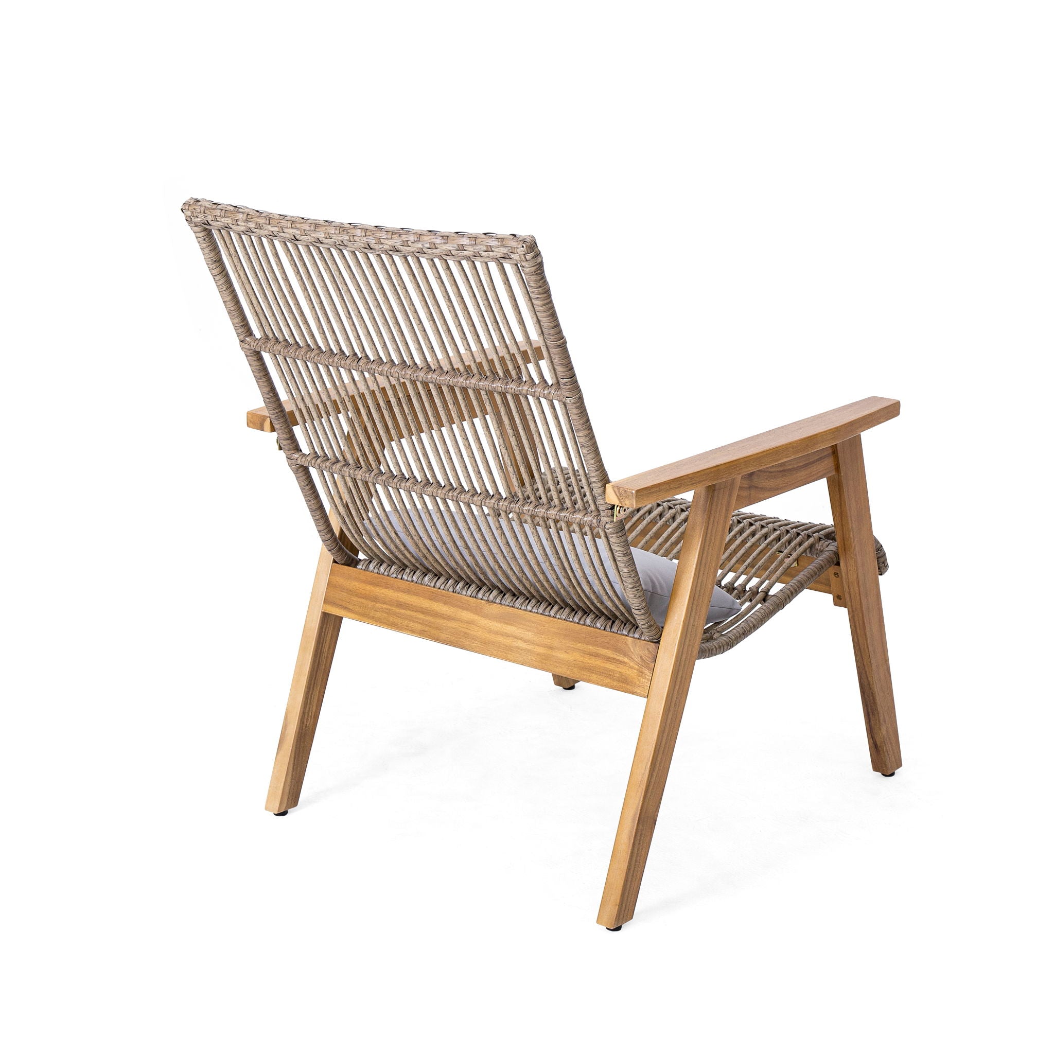 Acacia Wood Cape Woven Wicker Large Lounge Chair With Pillow For Patio, Deck, Yard, Lawn And Garden Seating Wicker (Set of 2) - Teak