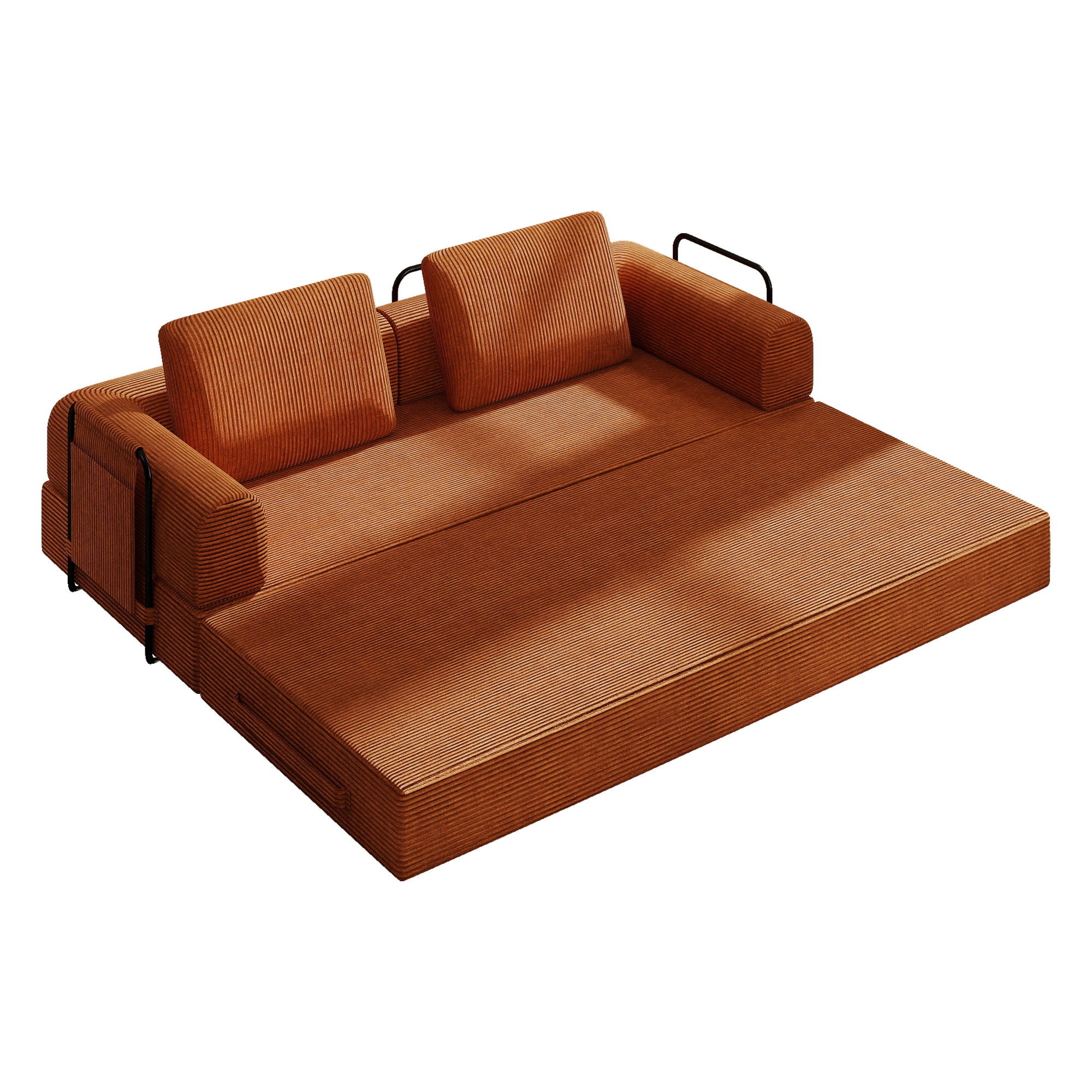 Convertible Sleeper Sofa Bed With Cylindrical Pillow, Fixed Shape Frame