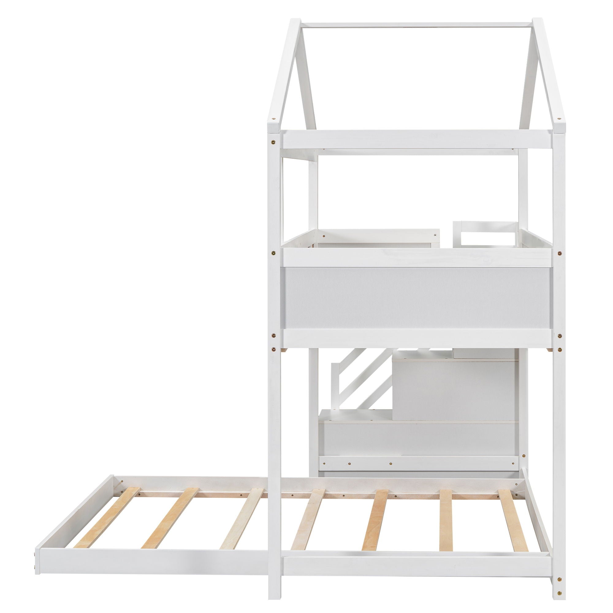 House Style Bunk Bed With Storage Staircase And Blackboard