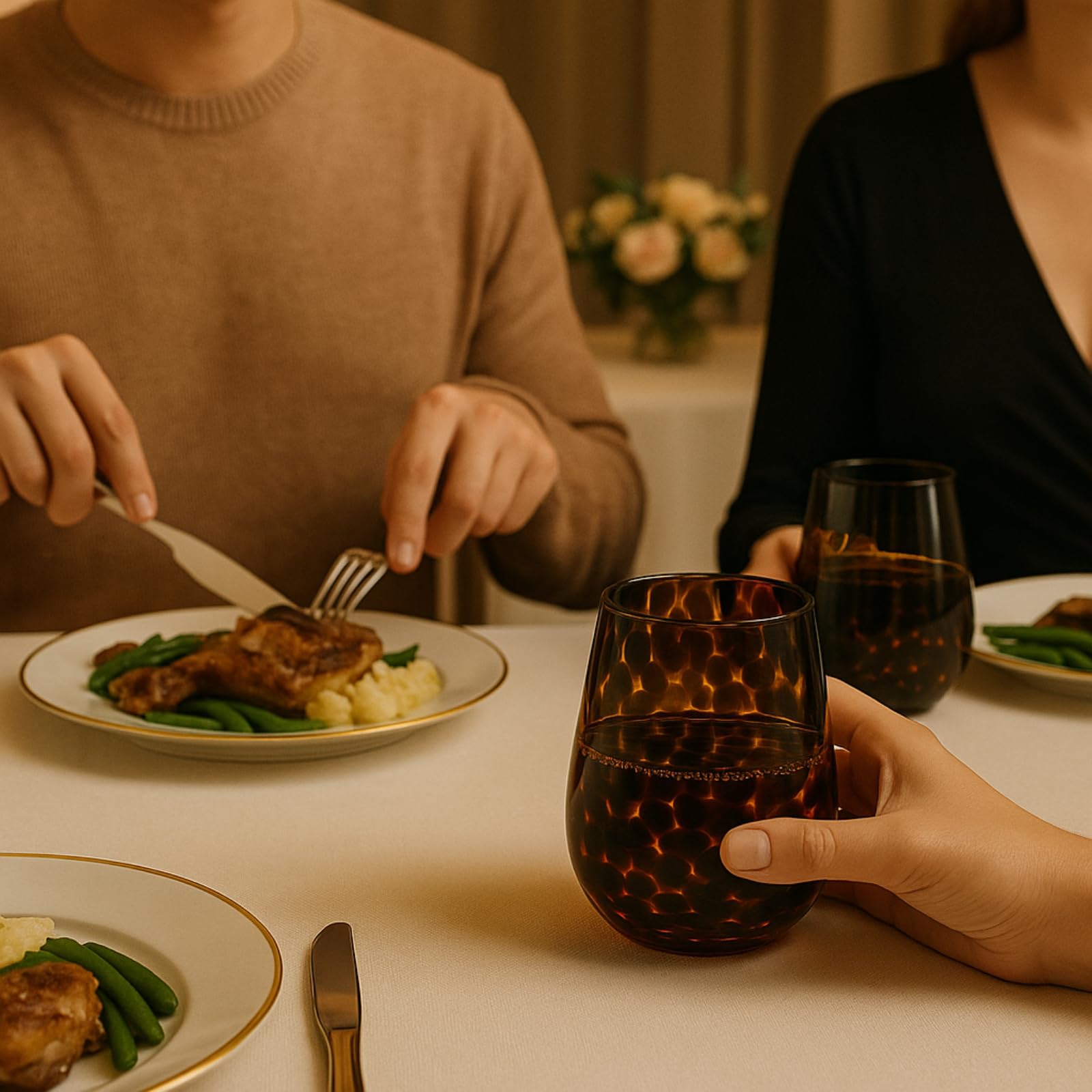 Leopard Print Amber Colored Stemless Wine Glass |  Set of 2