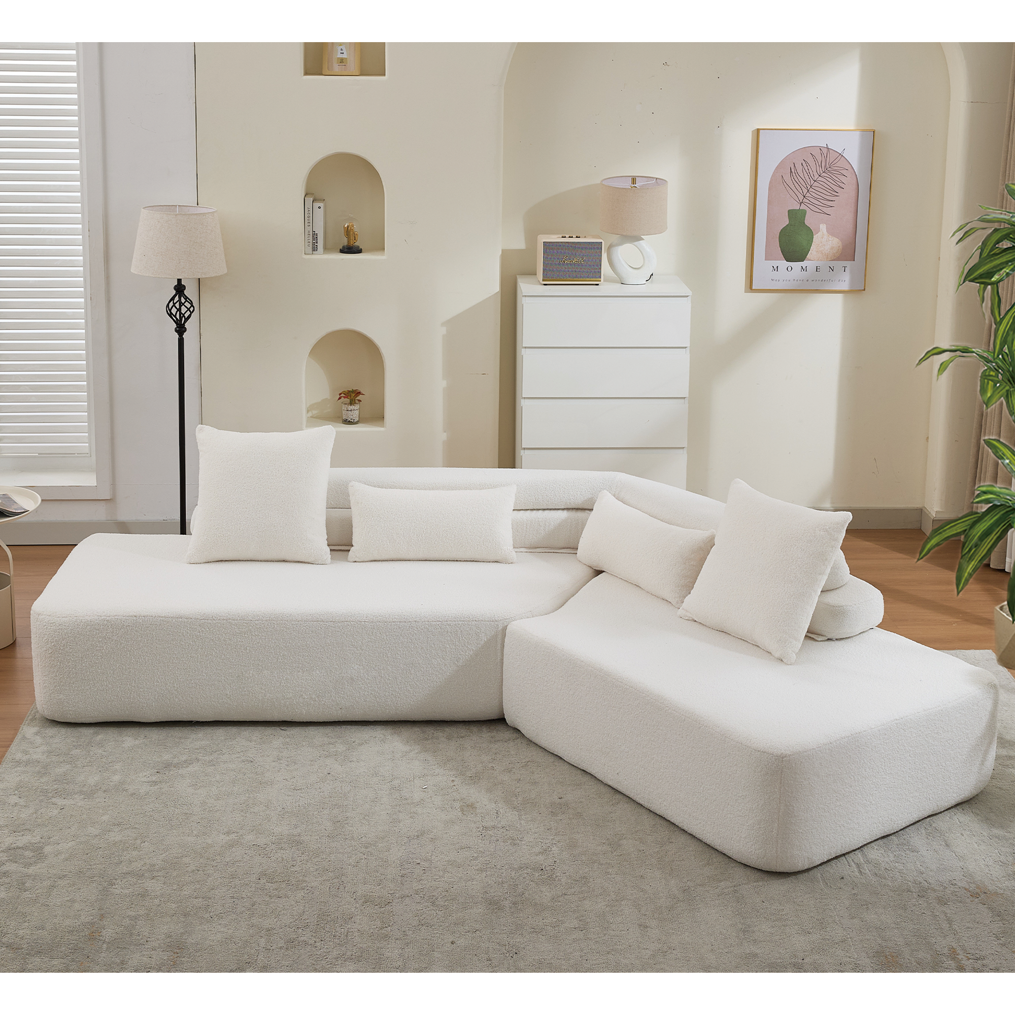 128' Minimalist Cloud Sectional Couch in Beige