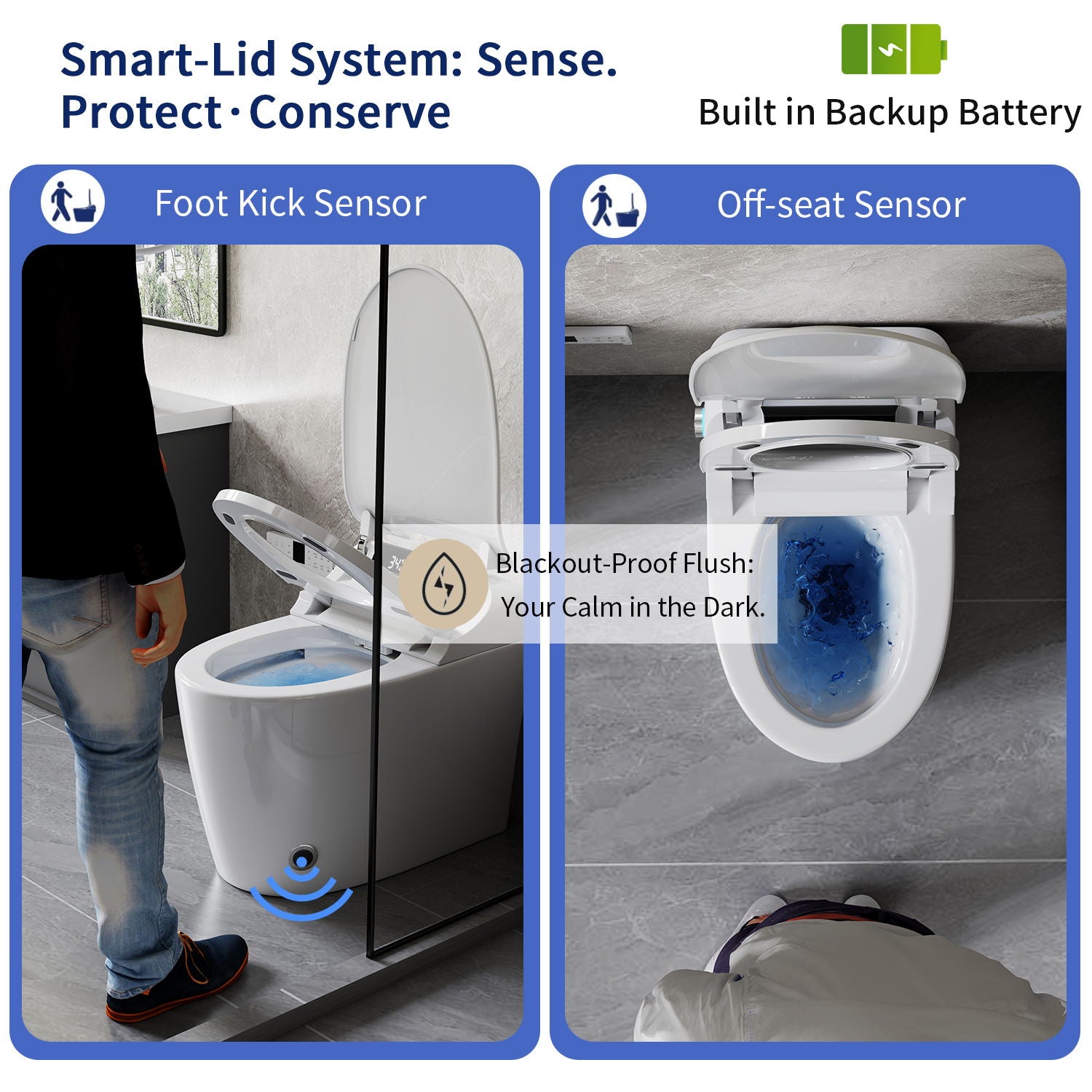 Smart Toilet Bidet Combo With Foot Sensor Open Cover / Seat, Self Cleaning Nozzle, LED Display, Three Level Heated Seat / Airflow, Night Light, Knob Control, Soft Close, Auto Flush, With Remote Control - Gloss White