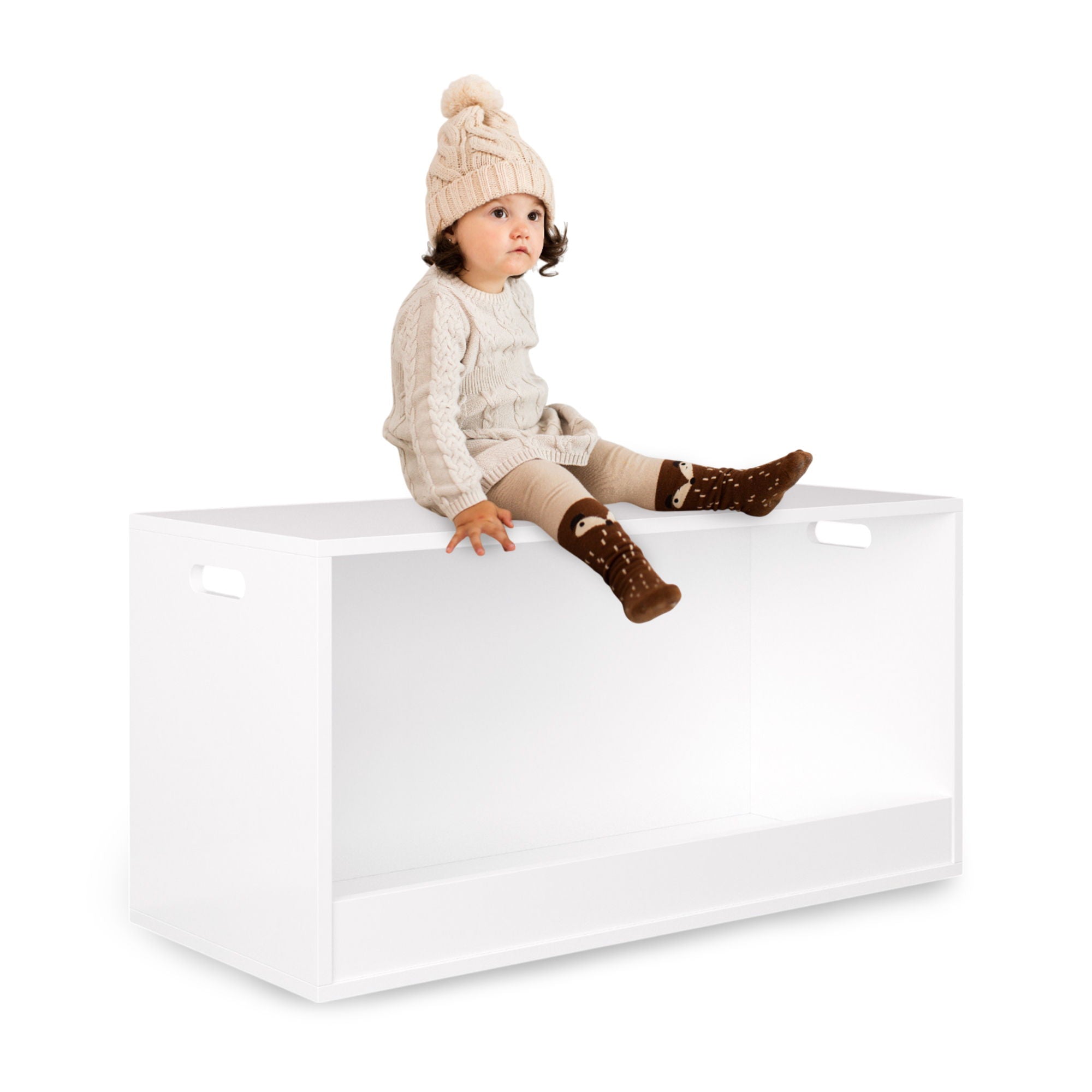 Open Toy Storage Box For Kids, Organizer Bin For Plush Toys, Books - White