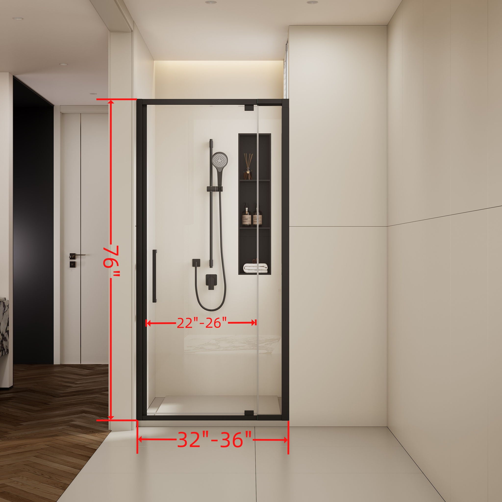 Scalable - Shower Door With 1 / 4" Clear Tempered Glass And Aluminium Alloy Frame - Matte Black