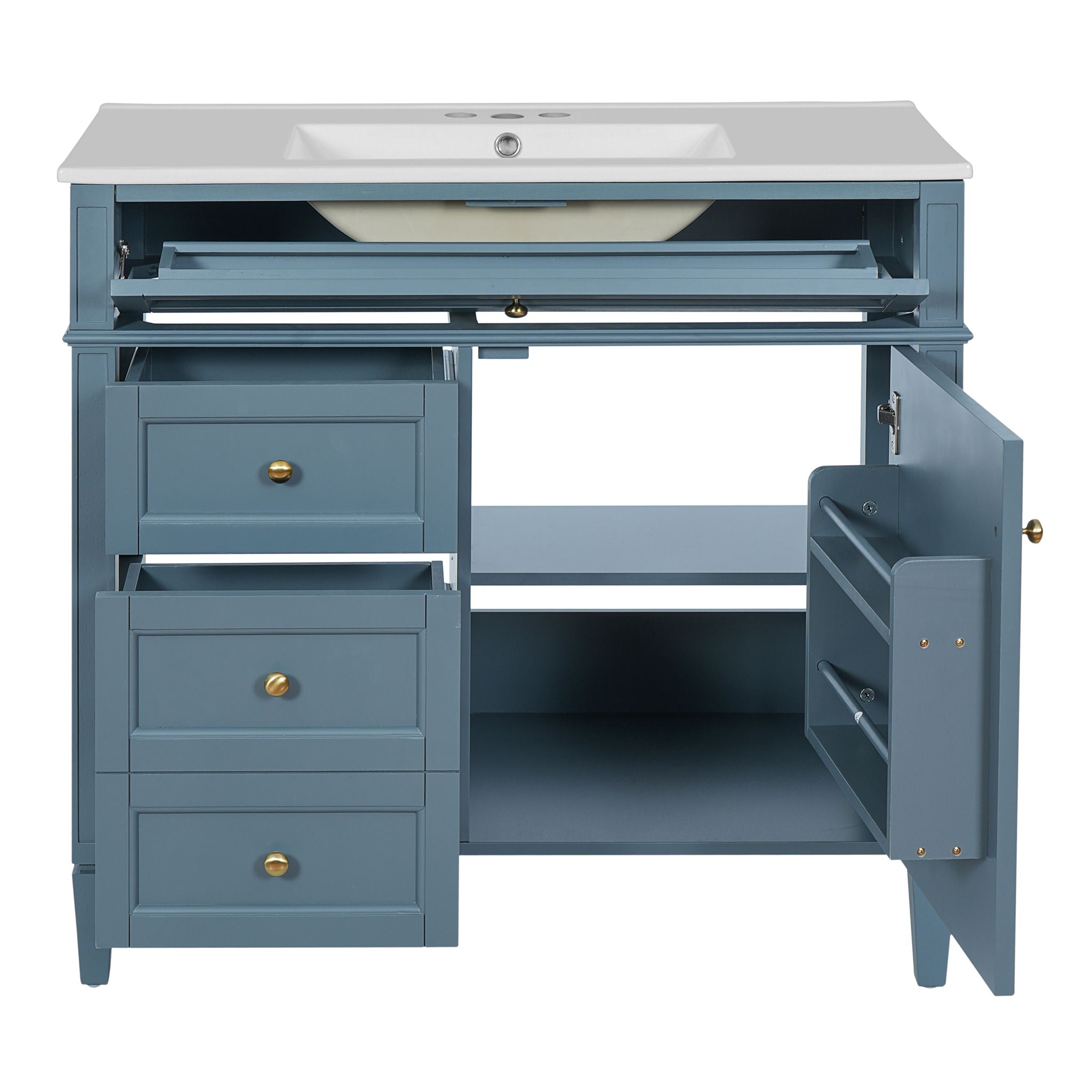 Bathroom Vanity With Top Sink, 2 Drawers And Tip Out Drawer