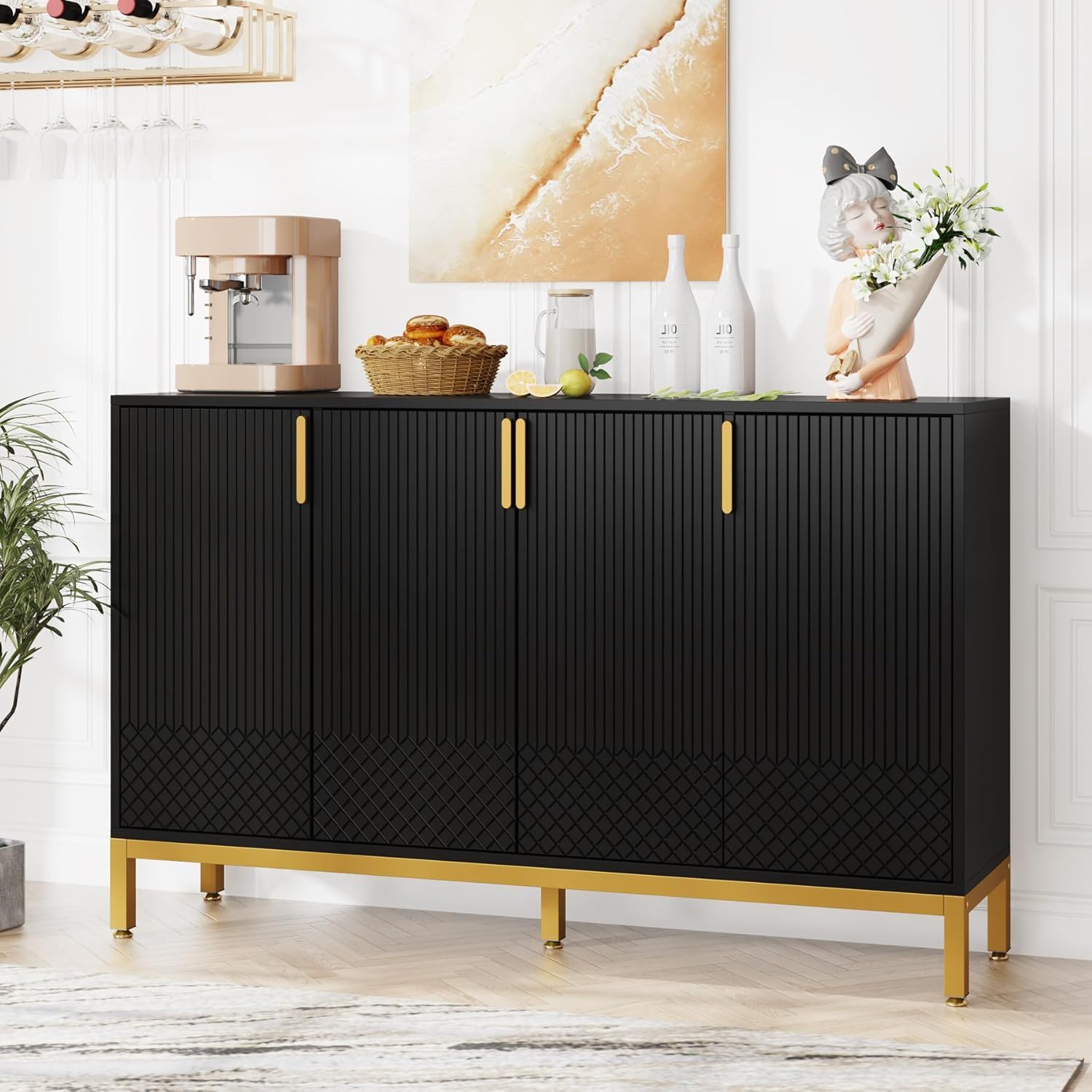 Buffet Sideboard Cabinet With Geometric Doors