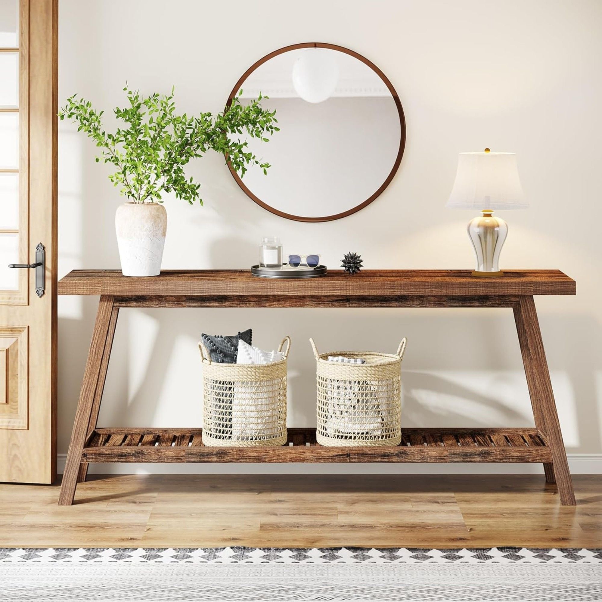 Extra Long Console Table With 2 Tier Open Storage