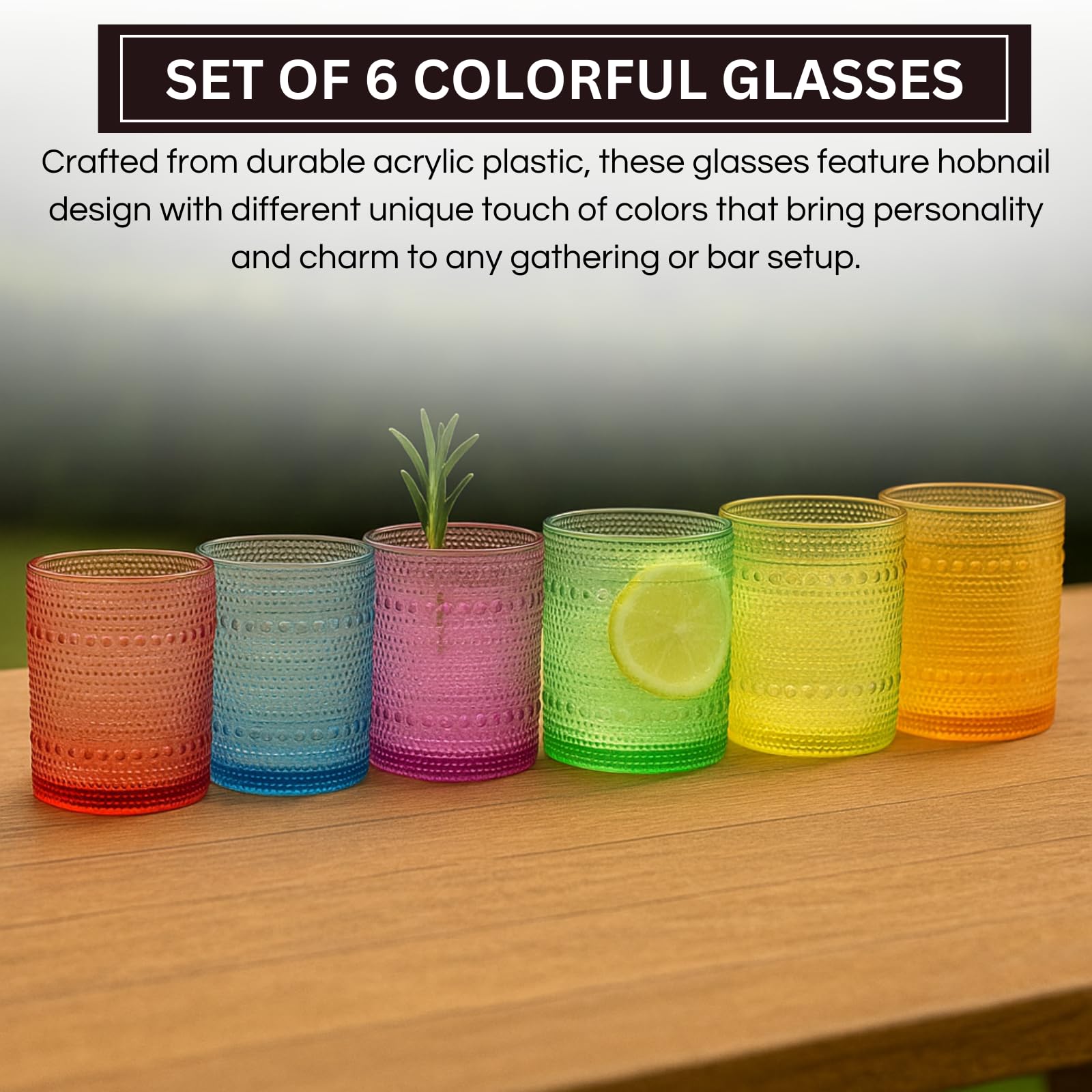 Vibes Hobnail glassware set of 6 Summer colors