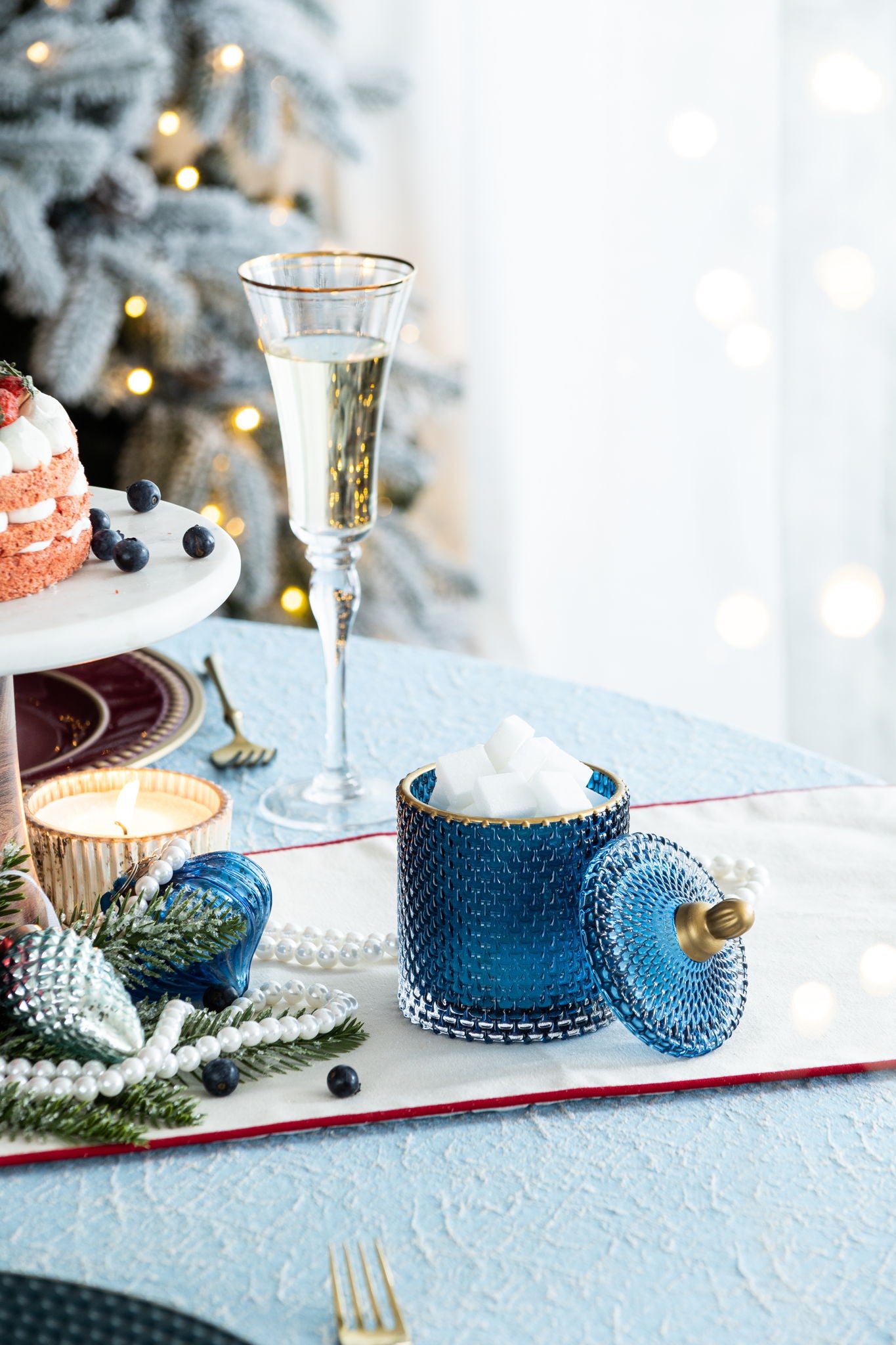 Glass Candy Jar With Lid, Christmas Candy Jar Containers (Set of 2) - Gold / Blue
