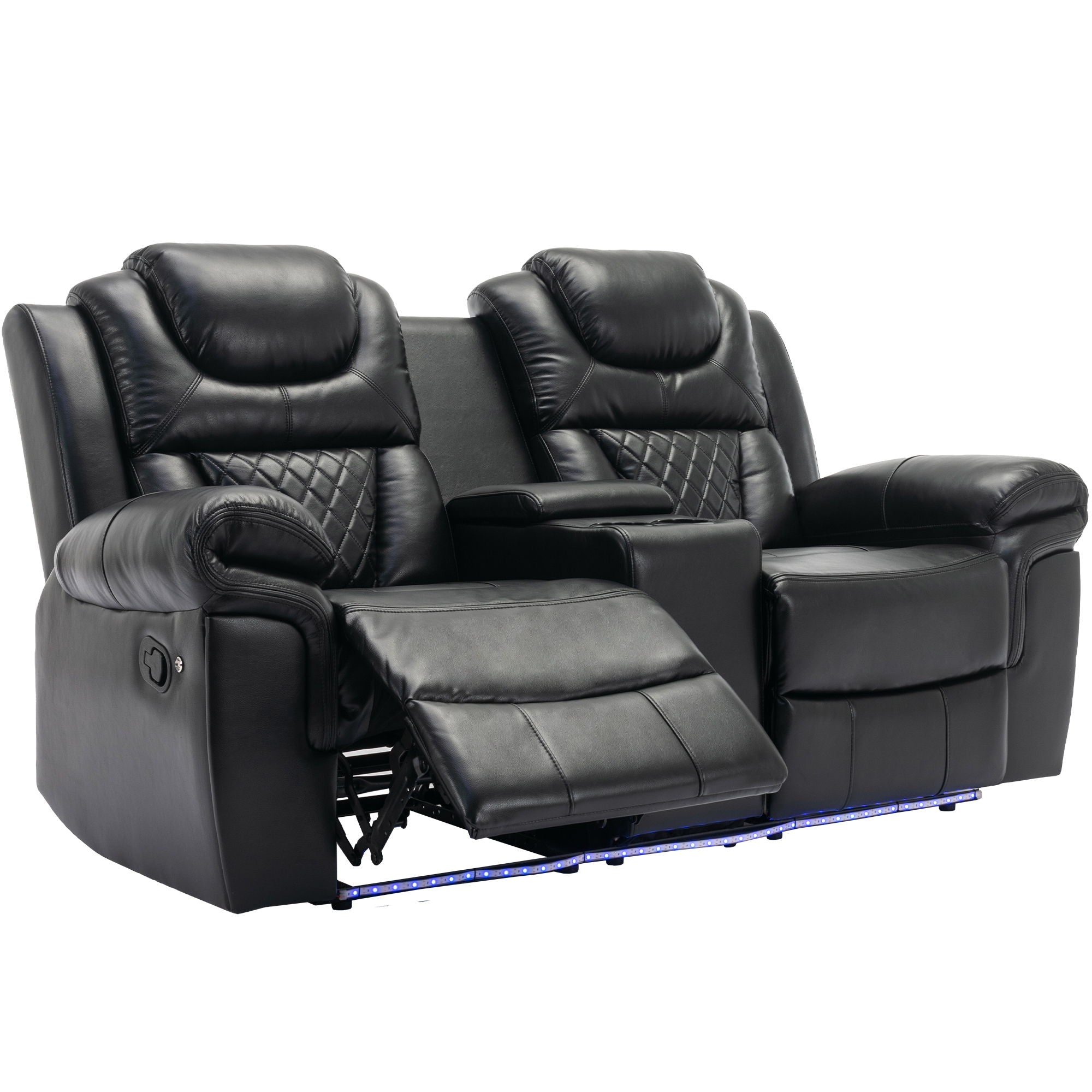 3 Pieces Recliner Sofa Sets Home Theater Seating Manual Recliner Chair With Center Console And LED Light Strip For Living Room