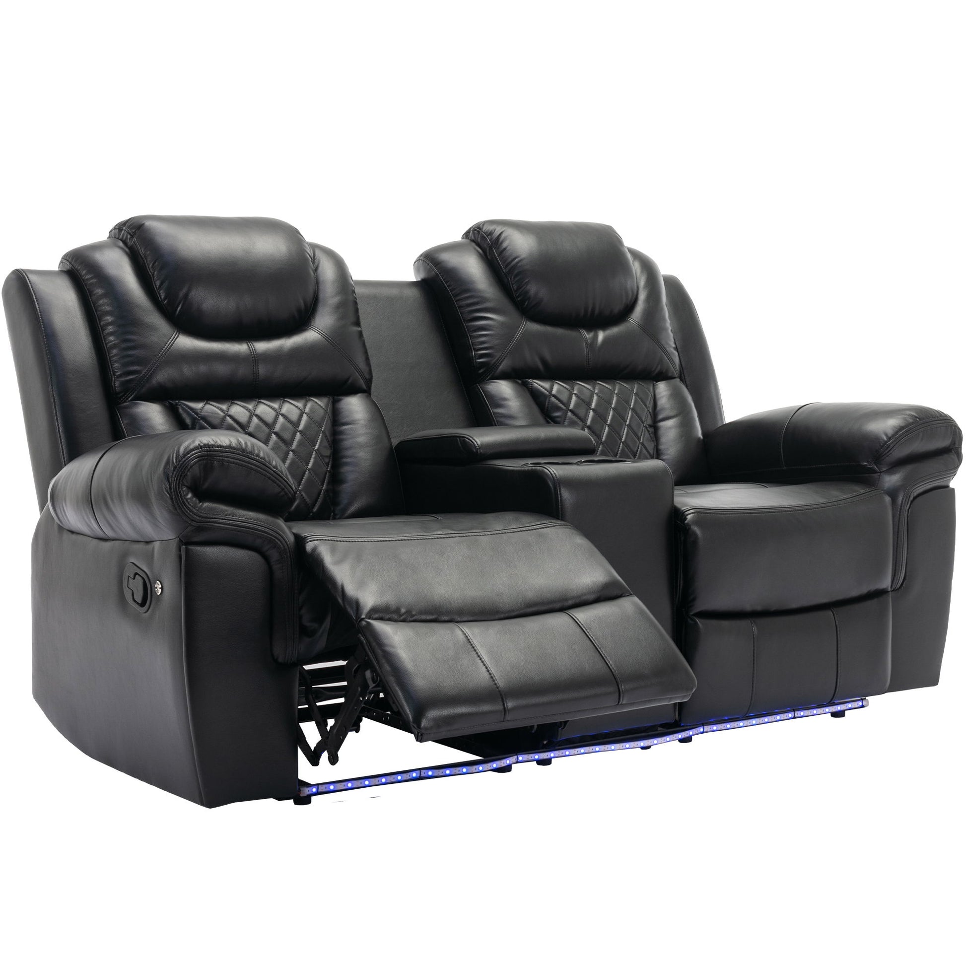 3 Pieces Recliner Sofa Sets Home Theater Seating Manual Recliner Chair With Center Console And LED Light Strip For Living Room - Best Buy Furniture