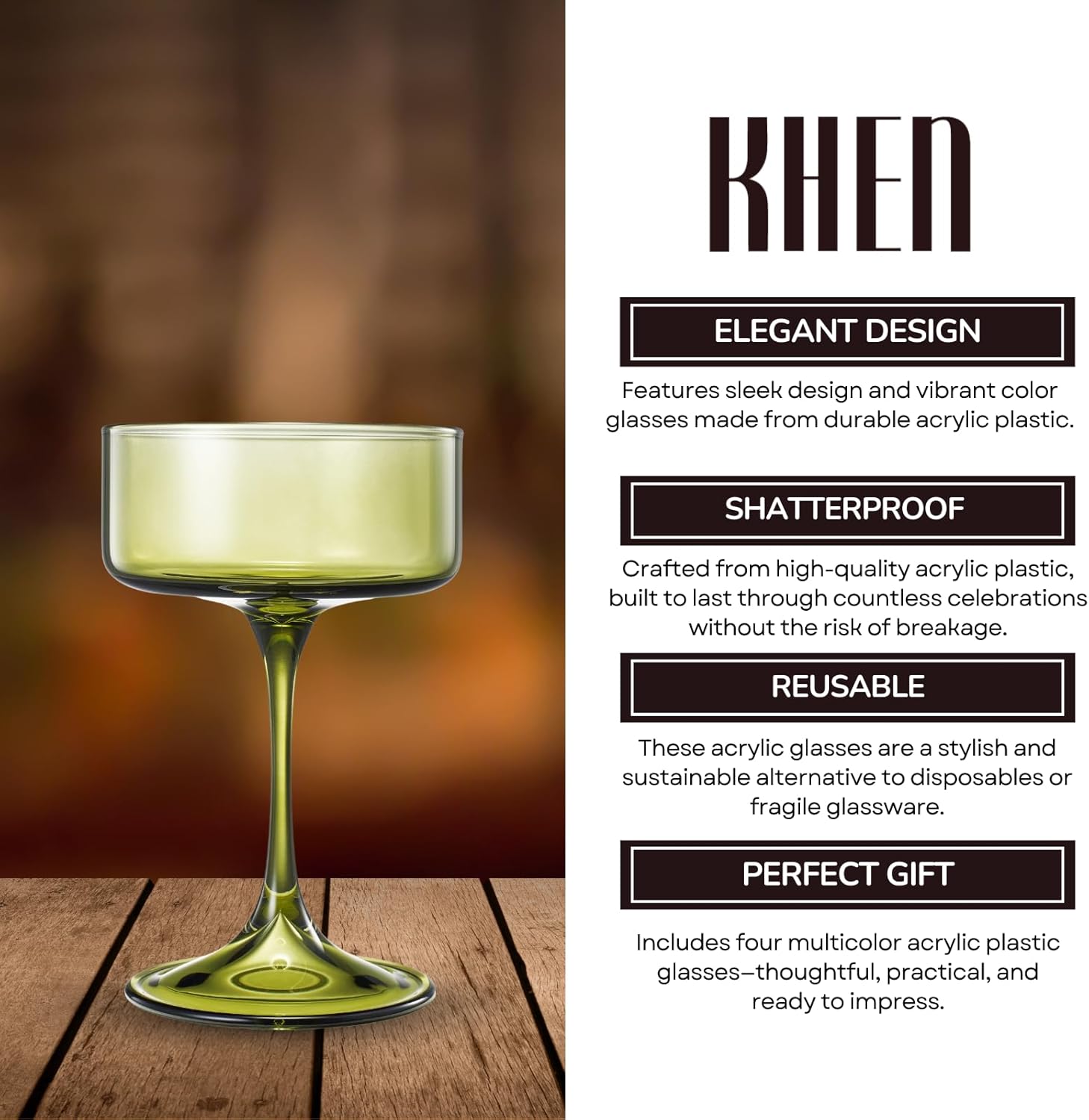 Khen Champagne Coupes Morgan Set Vibrant Stemware Drinkware for Parties - Set of 4 Multicolor