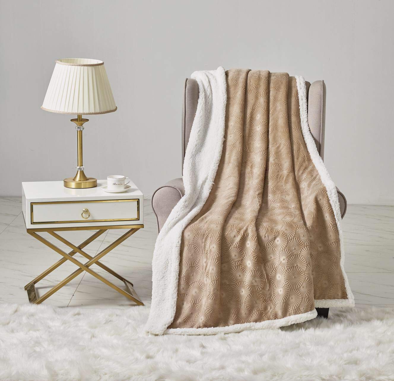Decor&More Bon Iver Collection Extra Soft Bursting Fireworks Embossed Microplush Throw Blanket with Sherpa Backing (50" x 60") - Best Buy Furniture