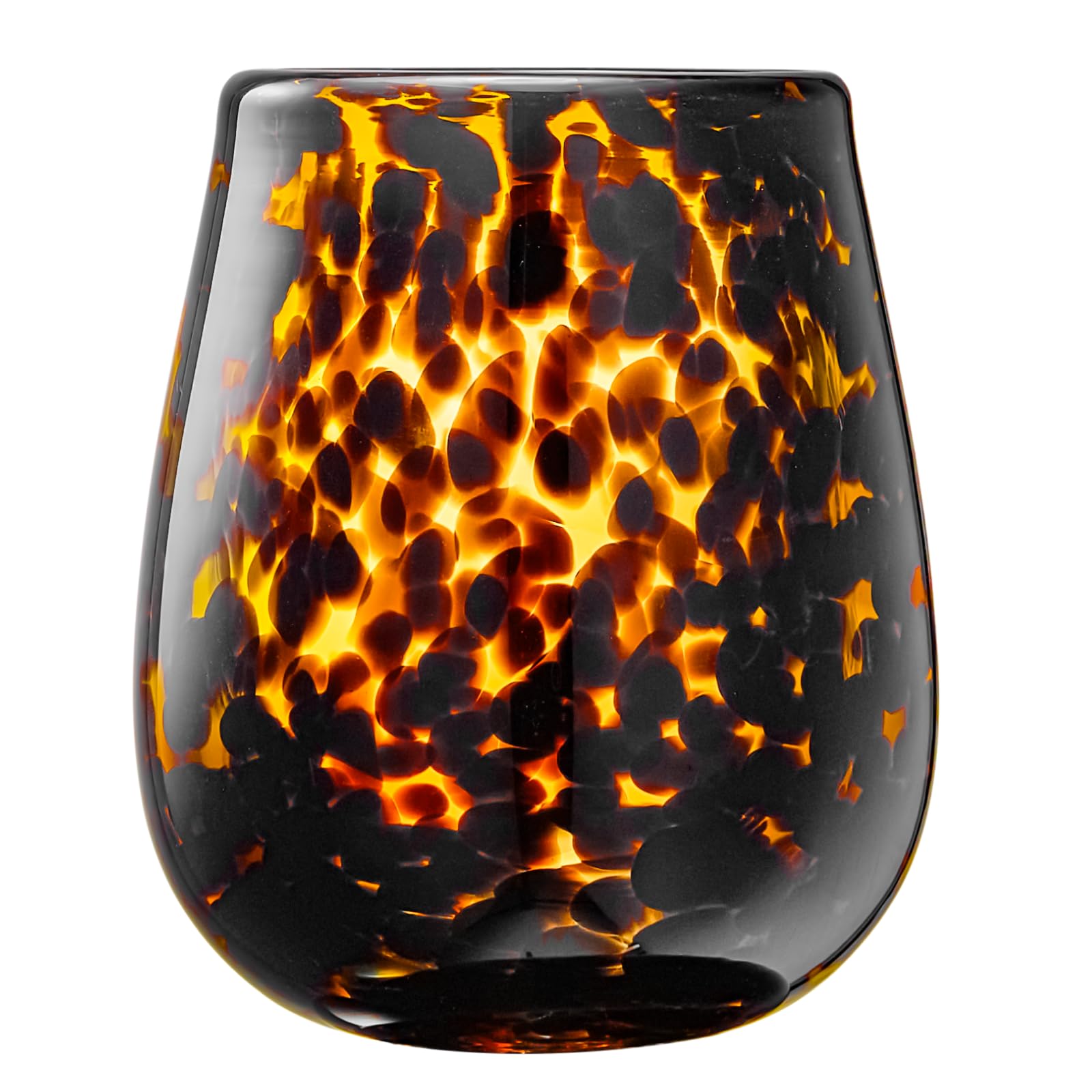 Leopard Print Amber Colored Stemless Wine Glass |  Set of 2