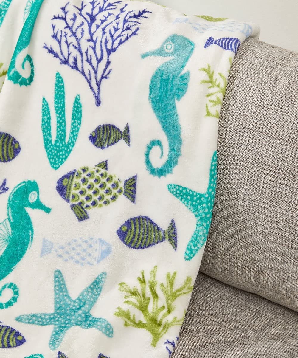 Decor&More Corales de Marina Blue Coral Seahorse Oceanic Microplush Throw Blanket Ocean Blanket for Boys and Girls and Kids of Any Age (50" x 60") - Best Buy Furniture