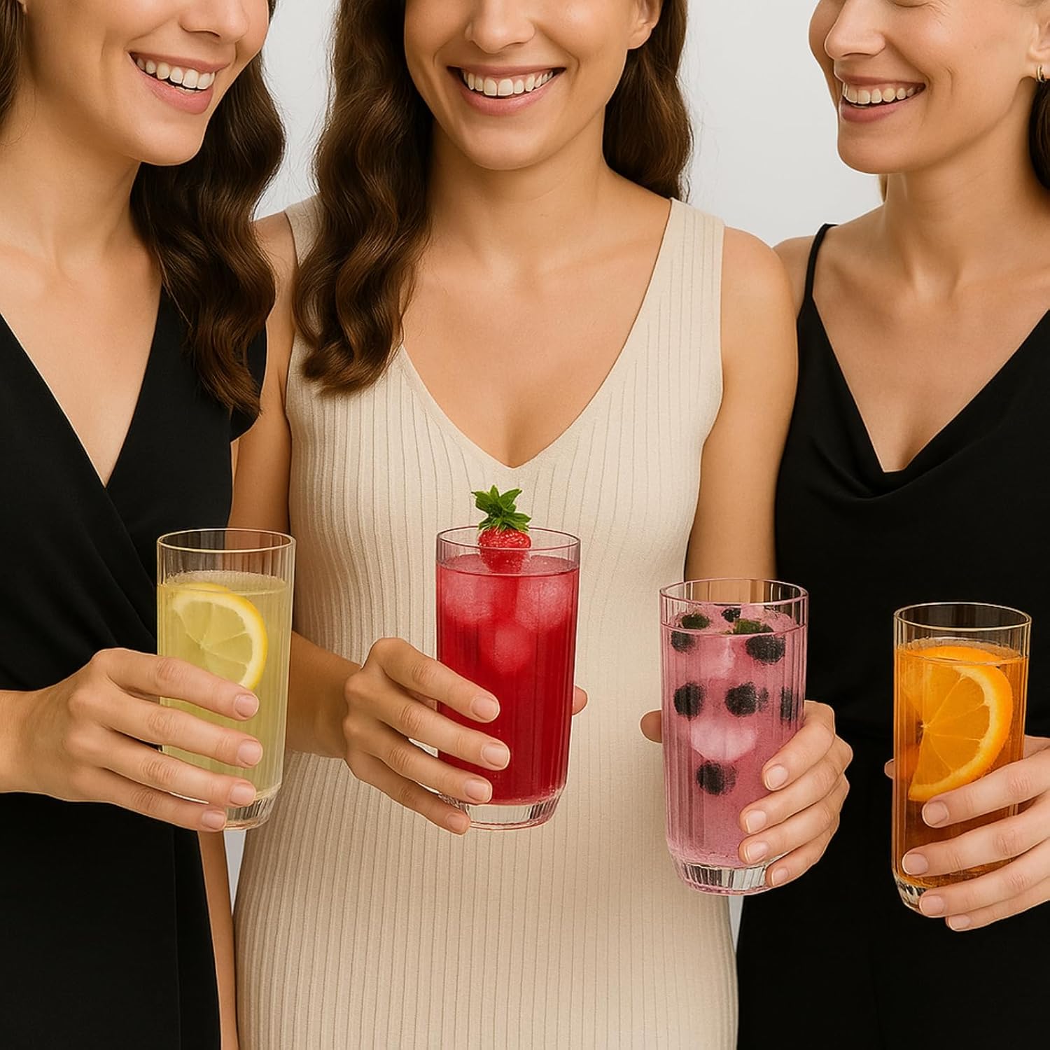 Khen Shatterproof Ribbed Drinking Glasses – Set of 4 Clear 12oz Tritan Tumblers, European Style Acrylic Drinkware – Durable, BPA-Free, Dishwasher Safe, Stackable & Unbreakable Plastic Cups