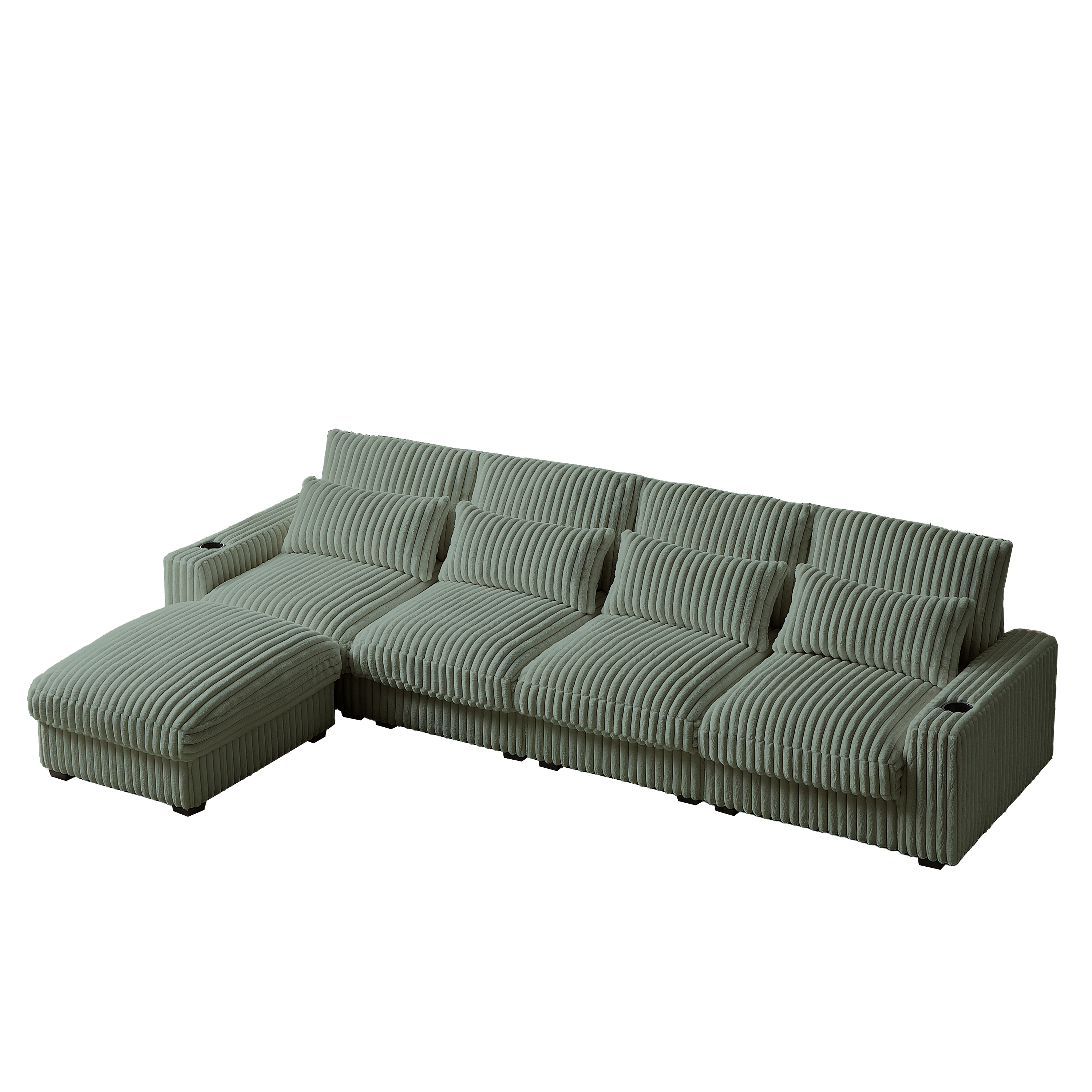 126-Inch Corduroy With Cup Holder Super Large L-Shaped Sofa