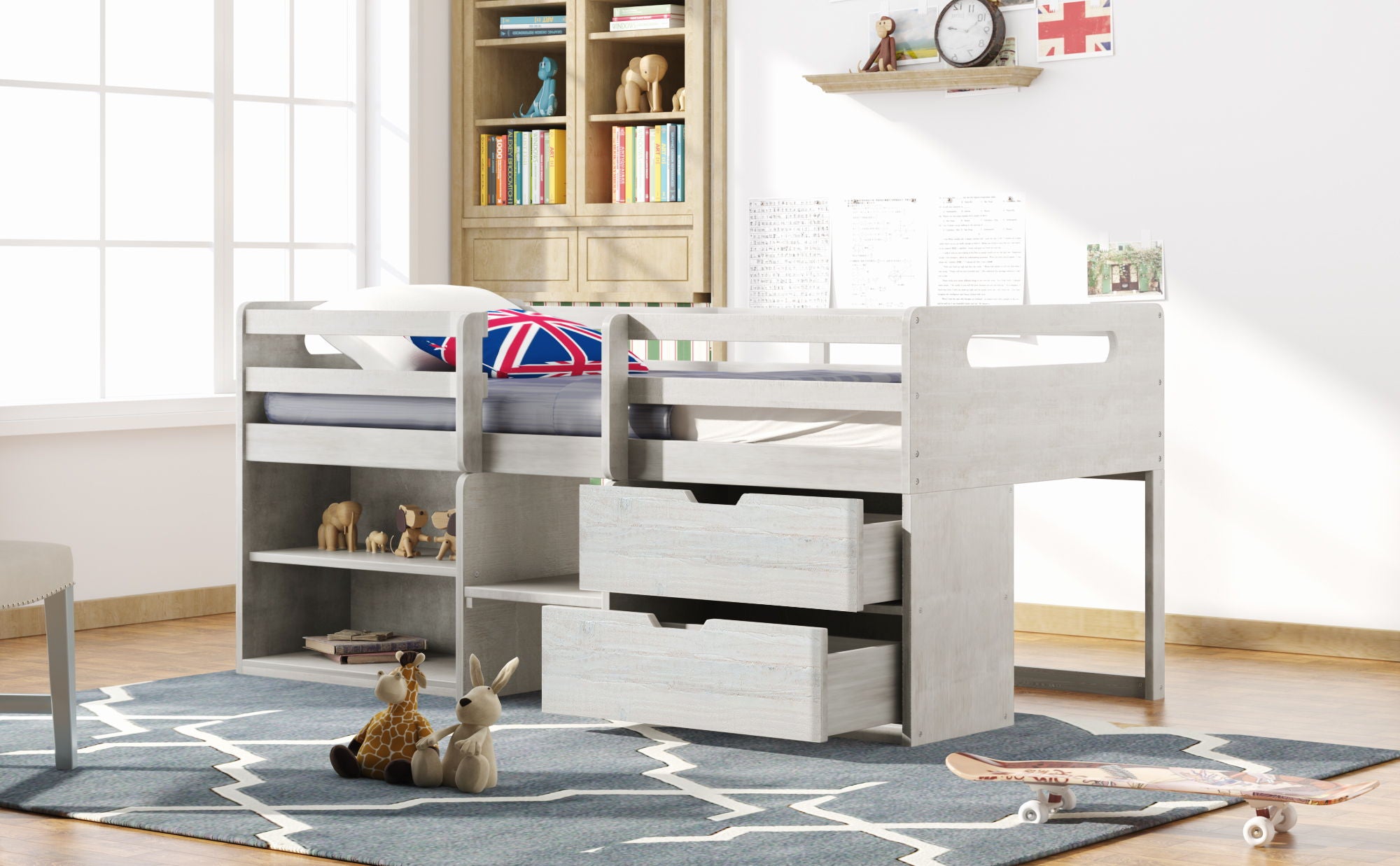 Loft Bed With Two Shelves And Two Drawers