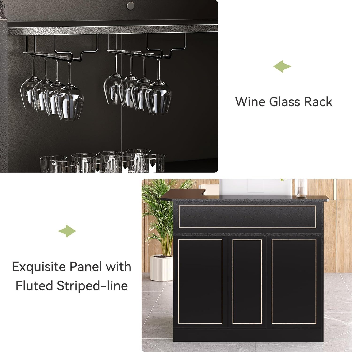 L-Shaped Home Bar Cabinet With Stemware Racks, 4 Tier Corner Unit, Liquor Wine Bar Table & Reception Desk For Home Pub - Black