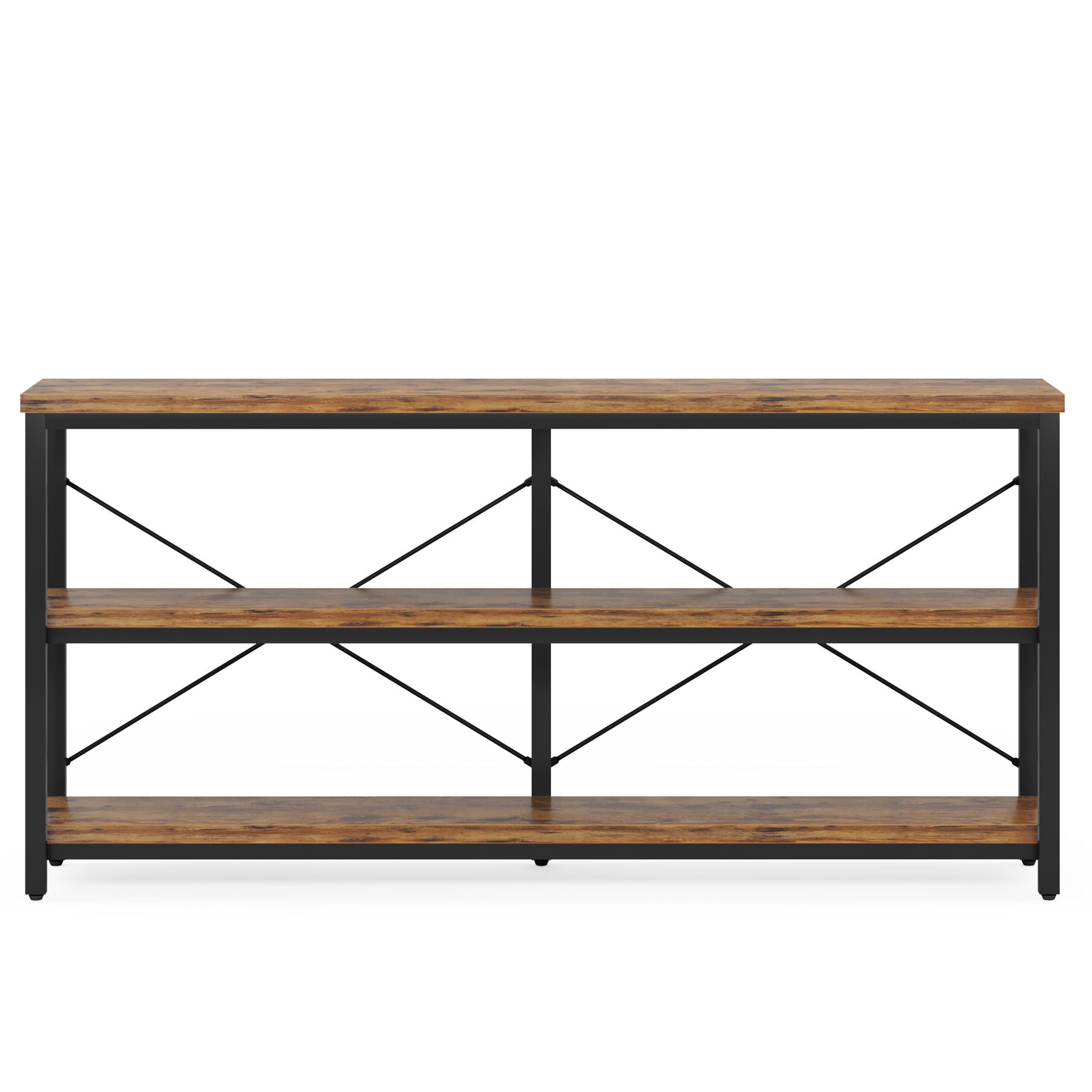 Console Table With 3 Tier Storage Shelves Finish, Slim Narrow Design For Living Entryway - Brown / Black