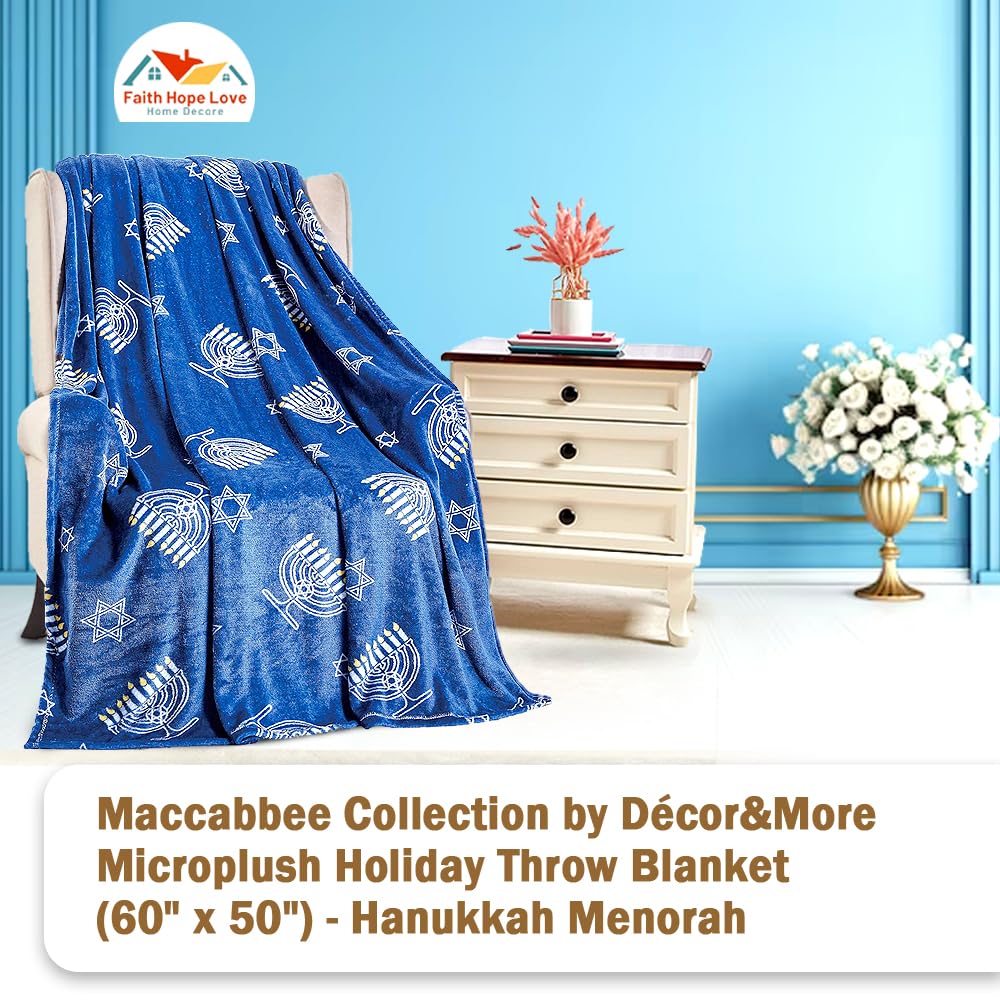 Decor&More Maccabbee Collection Microplush Holiday Throw Blanket (60" x 50") - Hanukkah Menorah - Best Buy Furniture