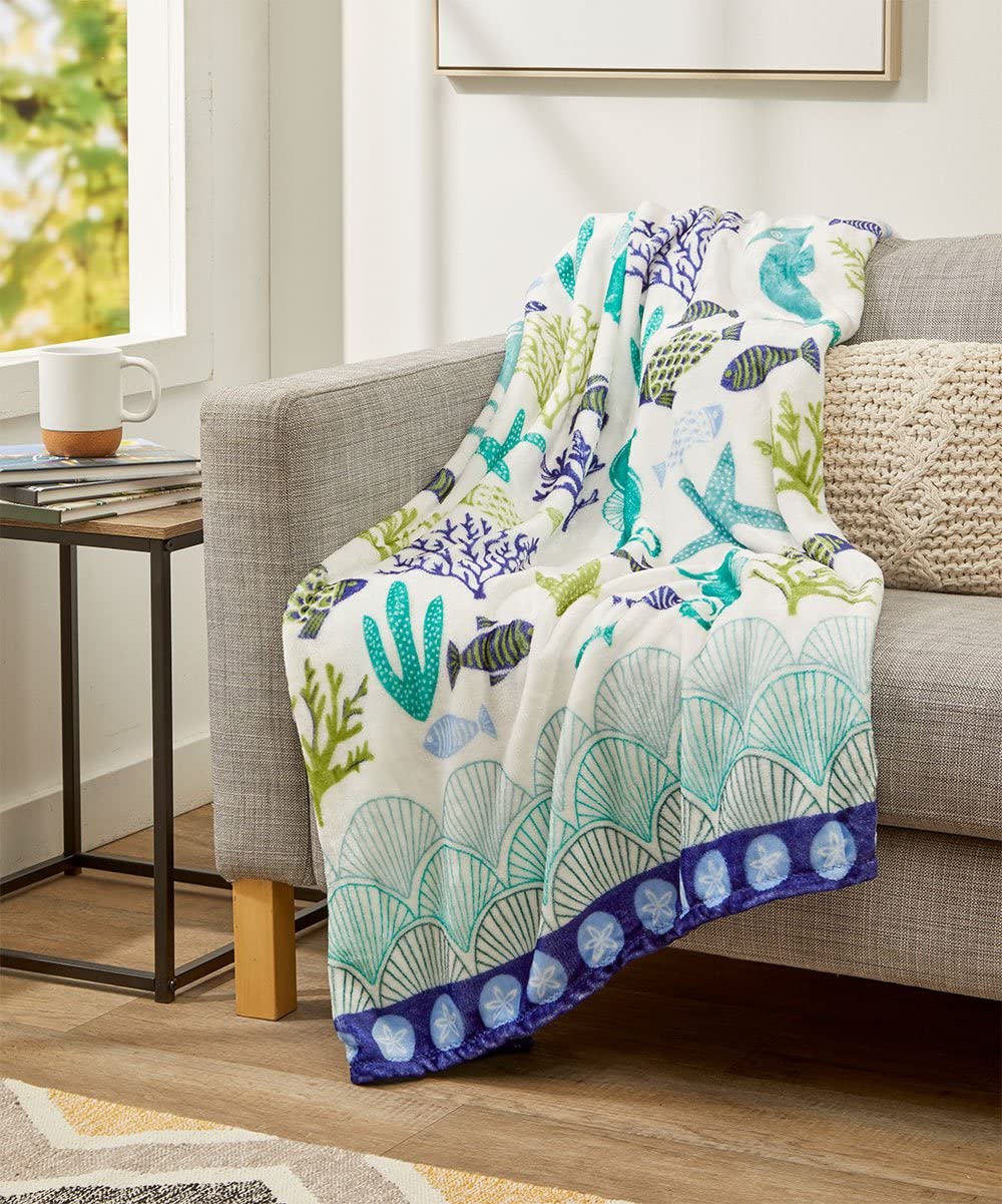 Decor&More Corales de Marina Blue Coral Seahorse Oceanic Microplush Throw Blanket Ocean Blanket for Boys and Girls and Kids of Any Age (50" x 60") - Best Buy Furniture