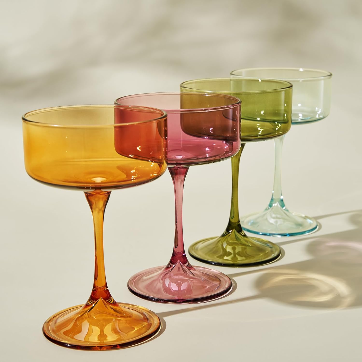 Khen Champagne Coupes Morgan Set Vibrant Stemware Drinkware for Parties - Set of 4 Multicolor