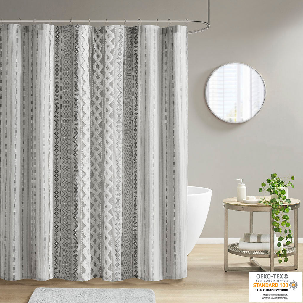 72" x 72" cotton printed shower curtain with chenille - Tuesday Morning - Shower Curtains