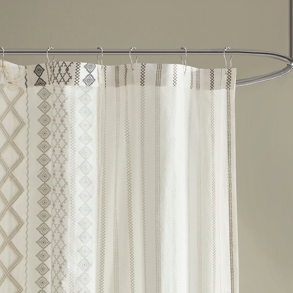 72" x 72" cotton printed shower curtain with chenille - Tuesday Morning - Shower Curtains