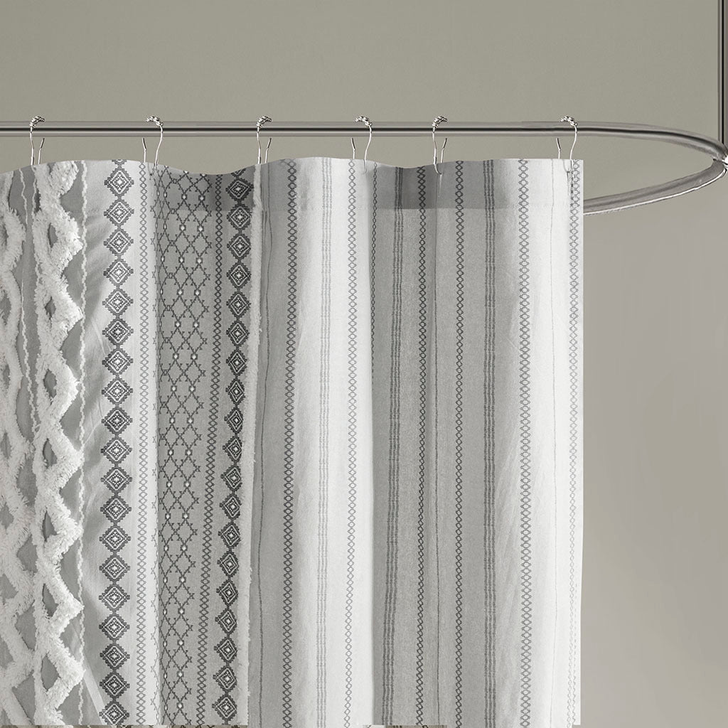 72" x 72" cotton printed shower curtain with chenille - Tuesday Morning - Shower Curtains