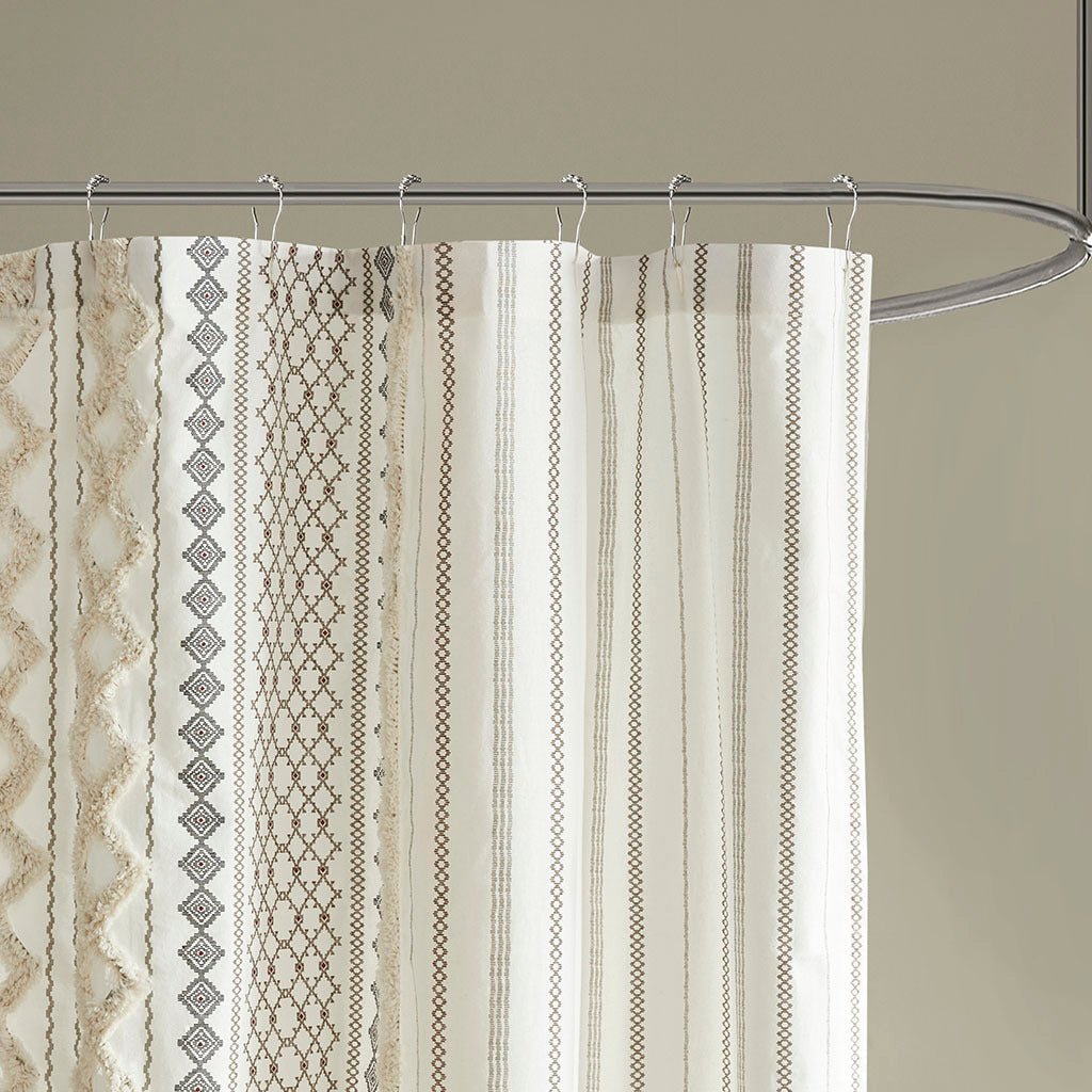 72" x 72" cotton printed shower curtain with chenille - Tuesday Morning - Shower Curtains