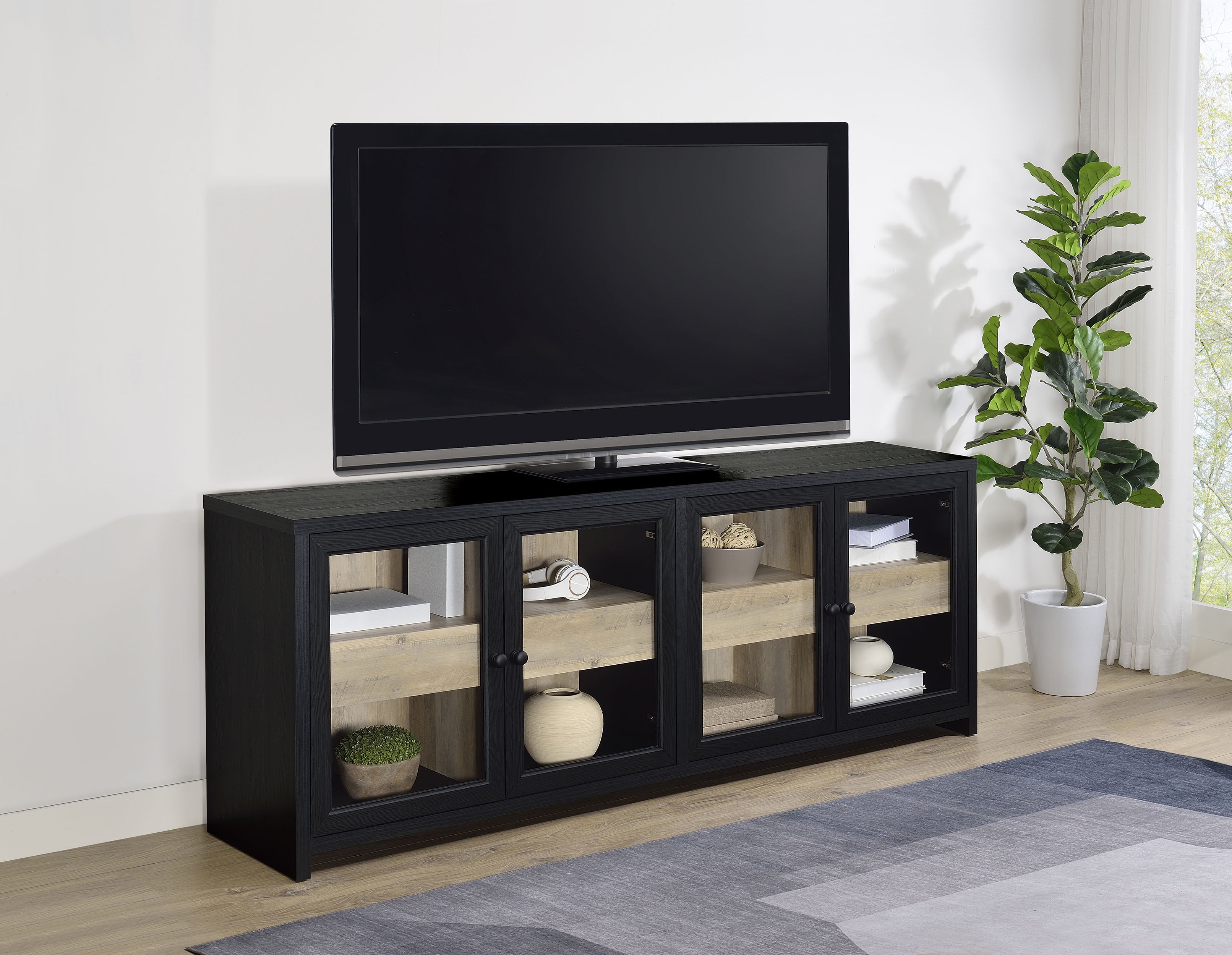 Denison 79-inch 4-door TV Stand Media Console Black-
