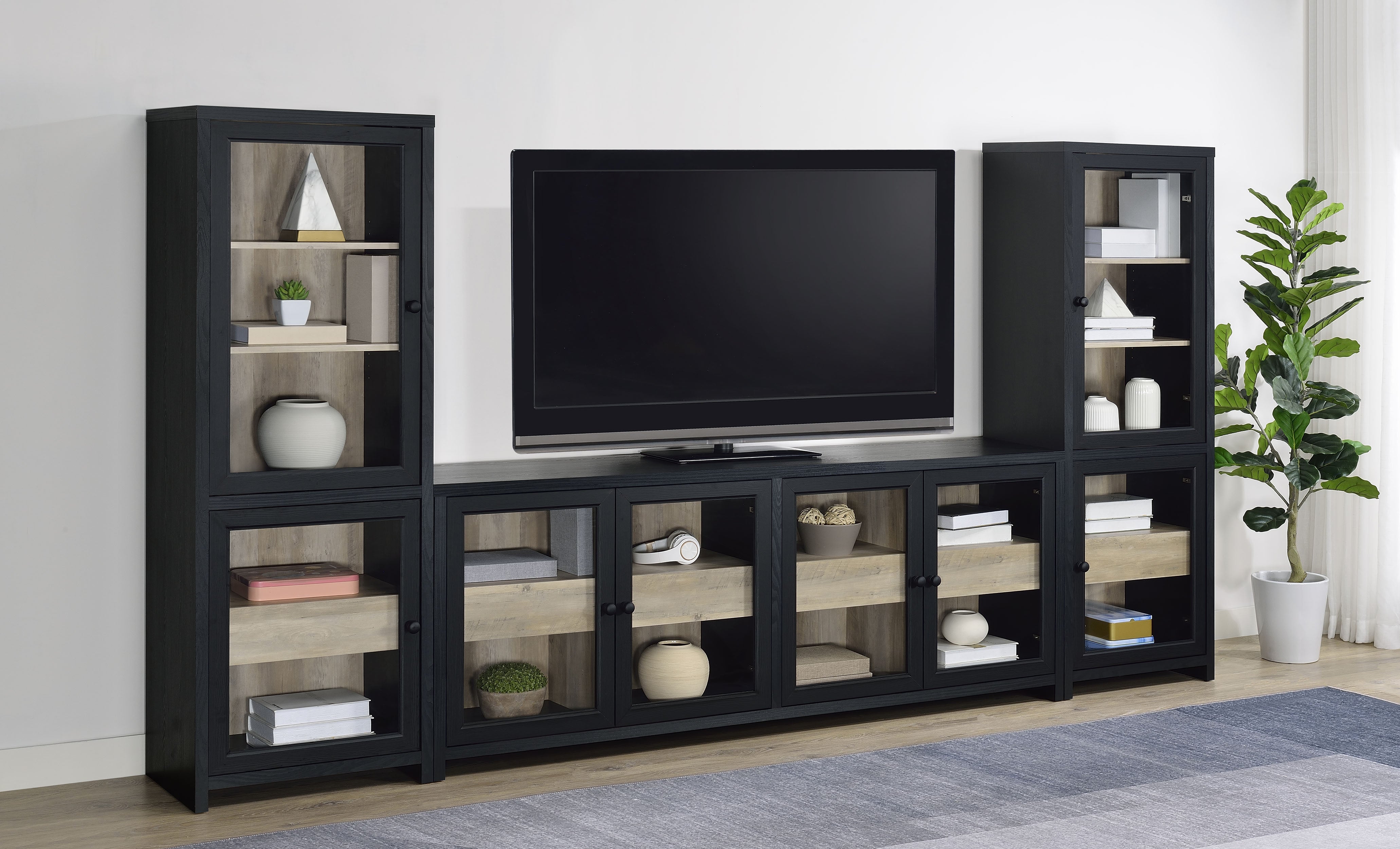 Denison 79-inch 4-door TV Stand Media Console Black-