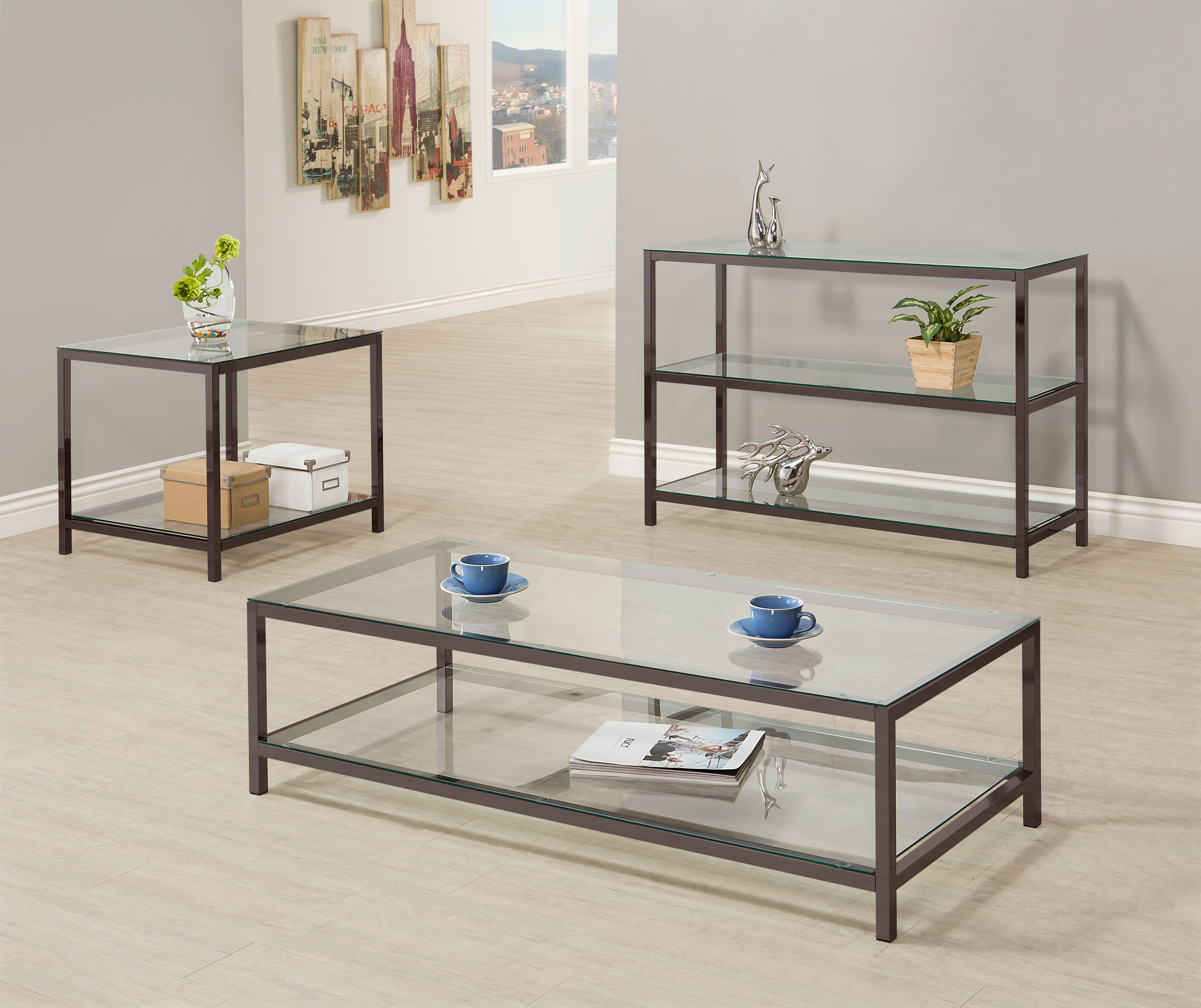 Trini 1-shelf Glass Top Side End Table Black Nickel-CoasterEssence