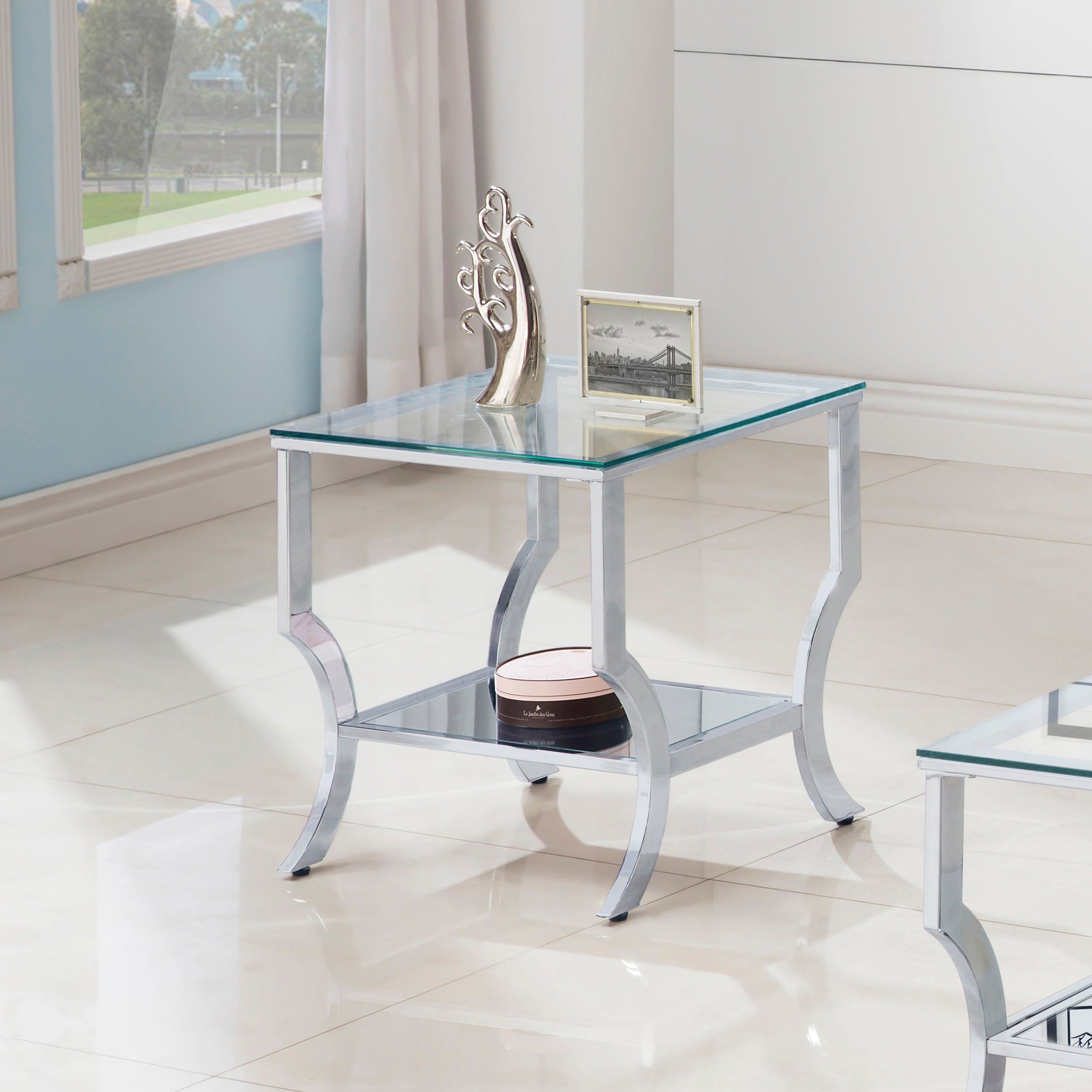 Saide Square Glass Top Side End Table Chrome-CoasterEssence