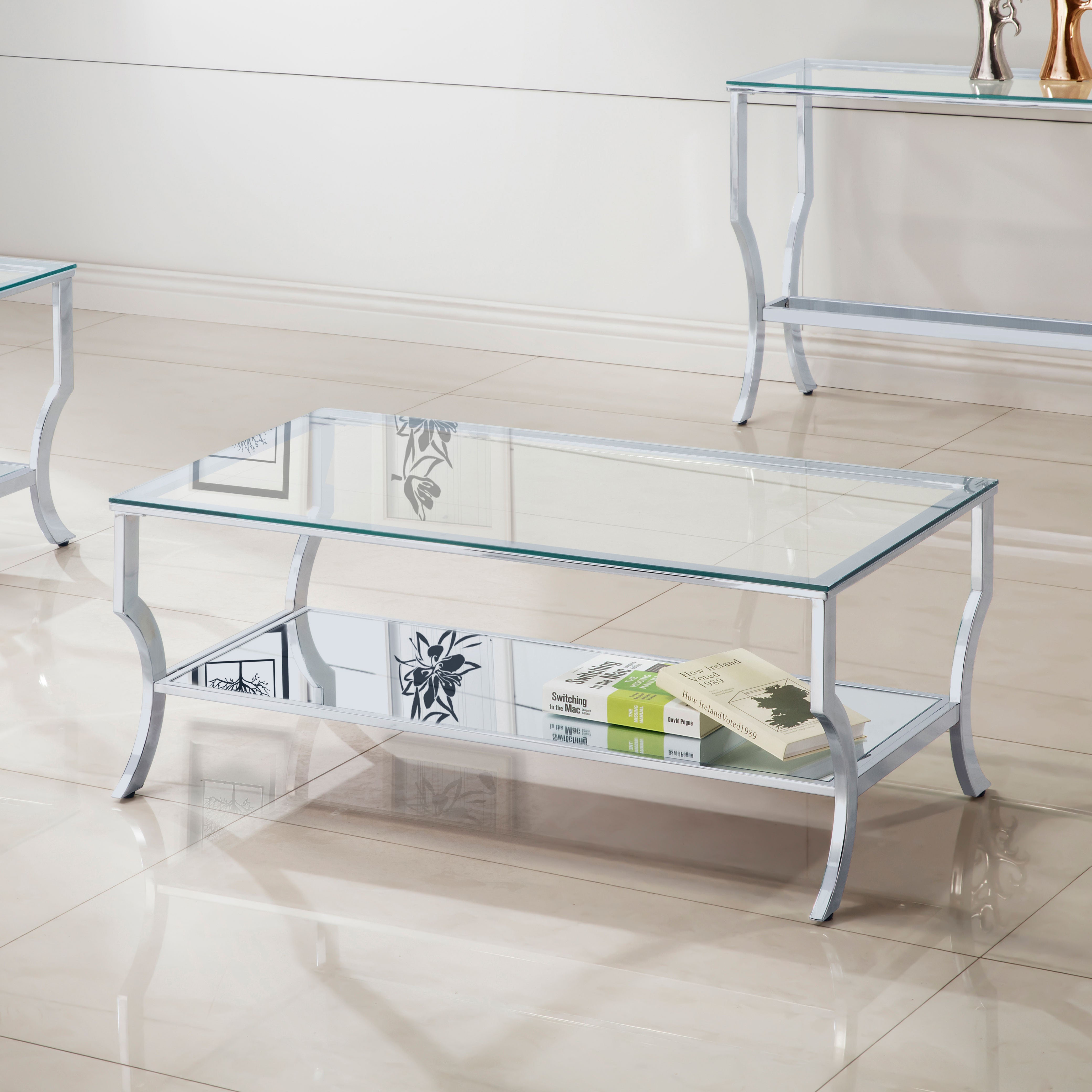 Saide Rectangular Glass Top Coffee Table Chrome-CoasterEssence